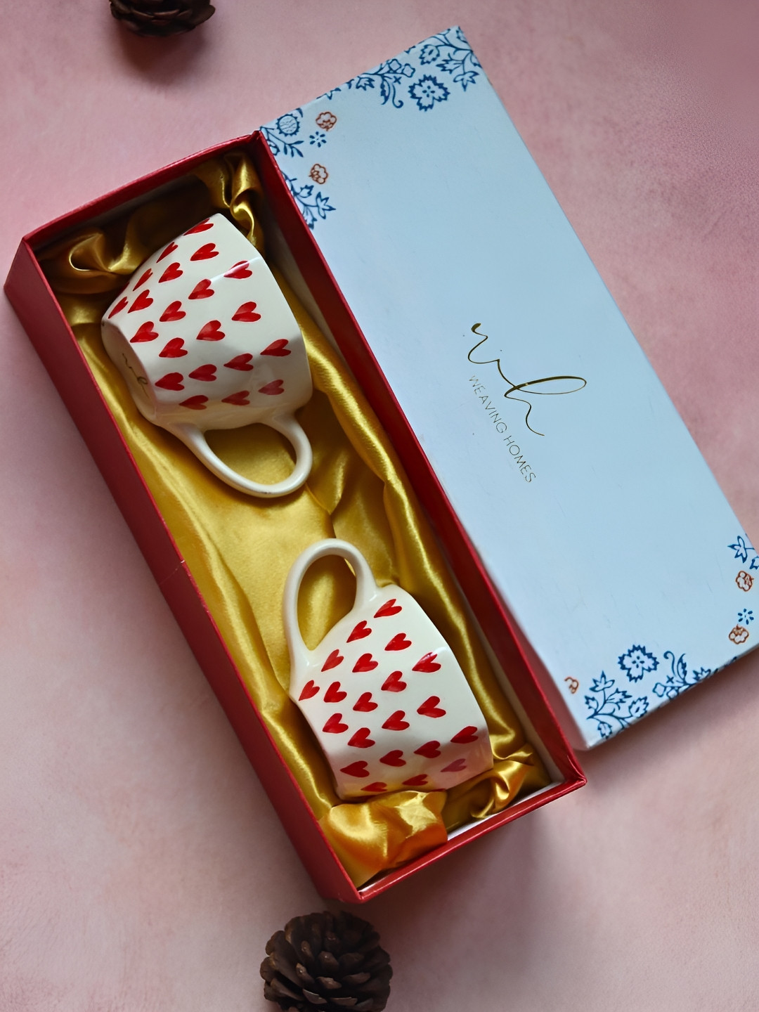 WEAVING HOMES Himachal Pradesh Doodle Artwork Red Conversational Ceramic Microwave Safe 2 Piece Mugs-220ml