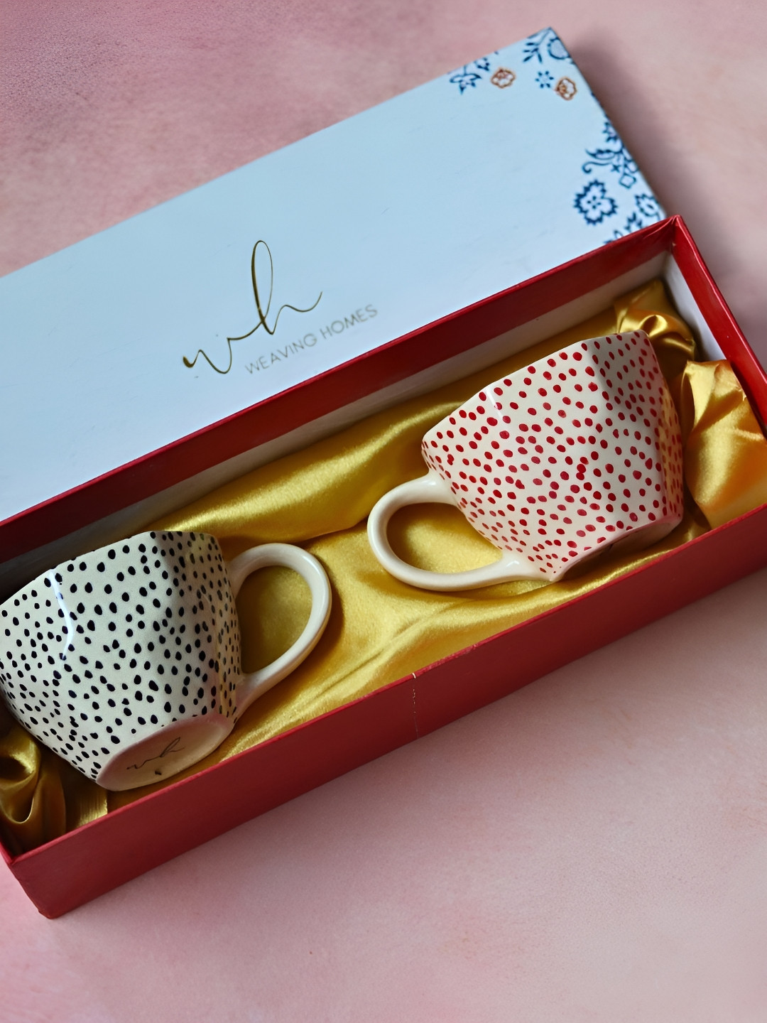 WEAVING HOMES Black 2 Pcs Printed Ceramic Glossy Finished Mugs In A Gift Box 220 ml Each