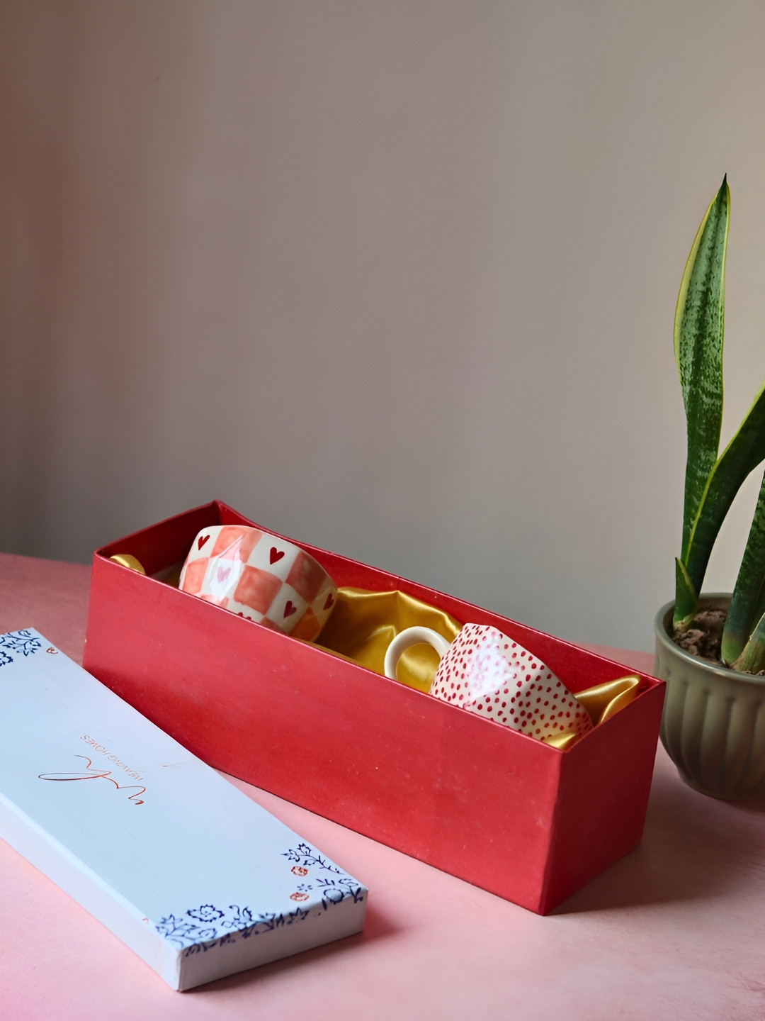 WEAVING HOMES Ruby Aviary Red Conversational Ceramic Microwave Safe 2 Piece Mugs-200ml