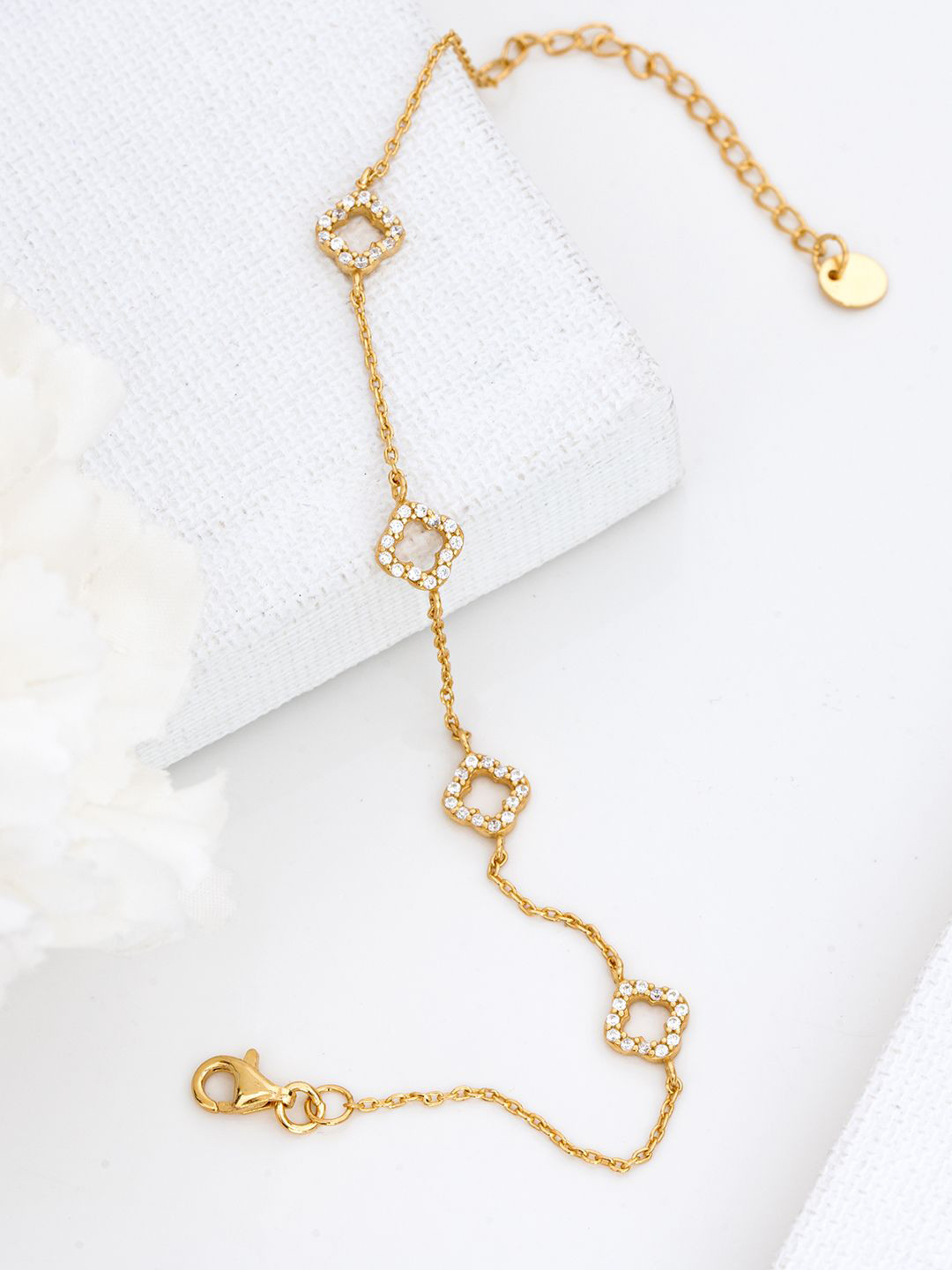 Zavya 925 Pure Silver Gold-Plated Cubic Zirconia Studded Link Bracelet