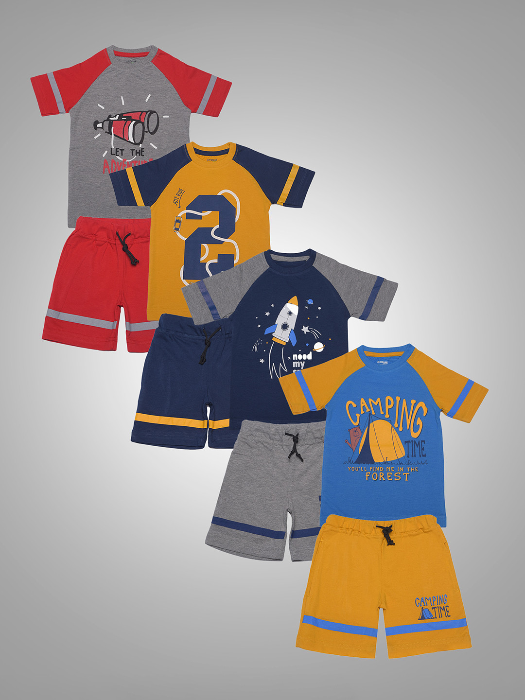 Dollar Champion Kidswear Boys Pack Of 4 Printed Pure Cotton T-shirt With Shorts