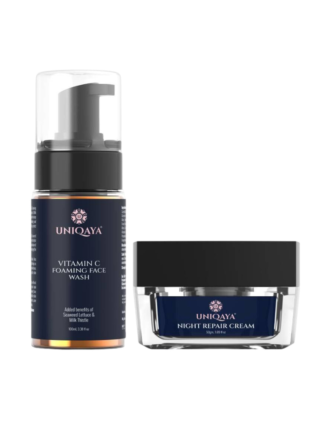 UNIQAYA Vitamin C Foaming Face Wash 100ml & Night Repair Cream 50g