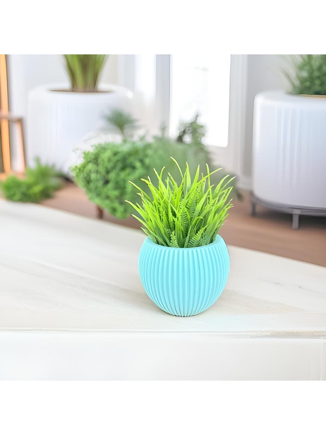 Akaar Blue Fern Artificial Plant With Pot