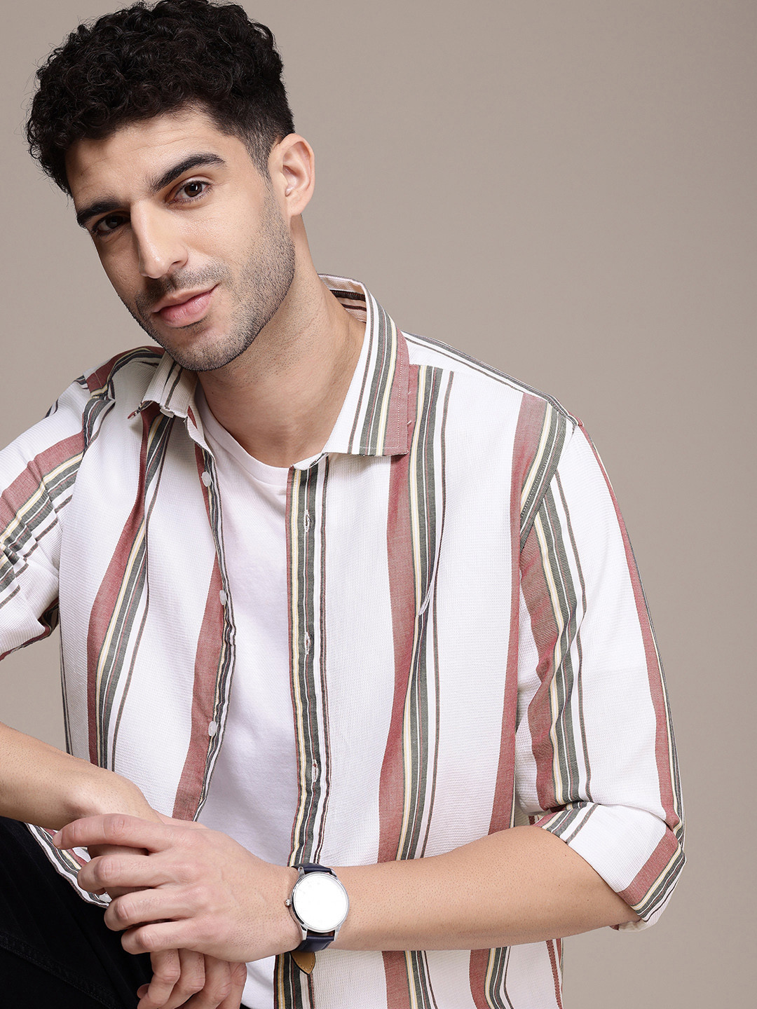 Nautica Classic Vertical Stripes Pure Cotton Casual Shirt