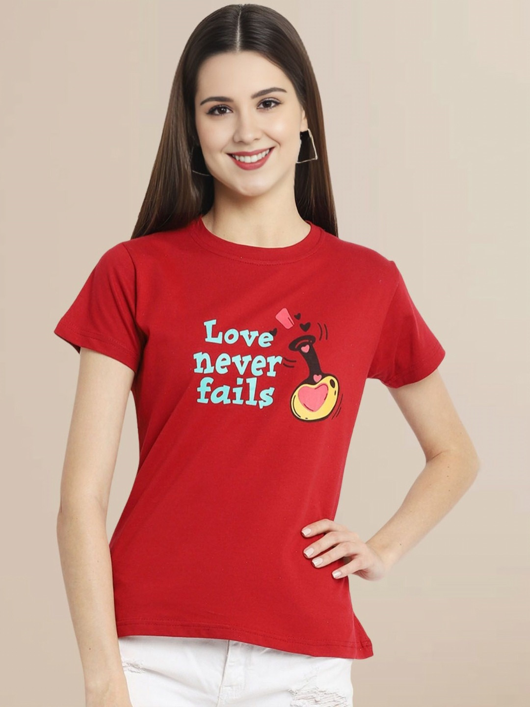 Fabflee Women Typography Printed Round Neck Pure Cotton Slim Fit Casual T-Shirt