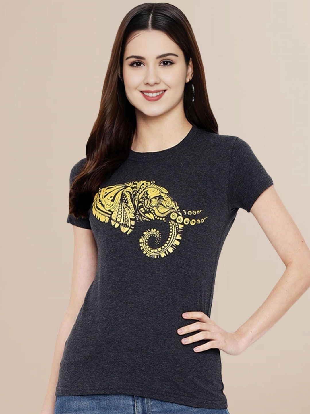 Fabflee Women Typography Printed Round Neck Pure Cotton Slim Fit Casual T-Shirt
