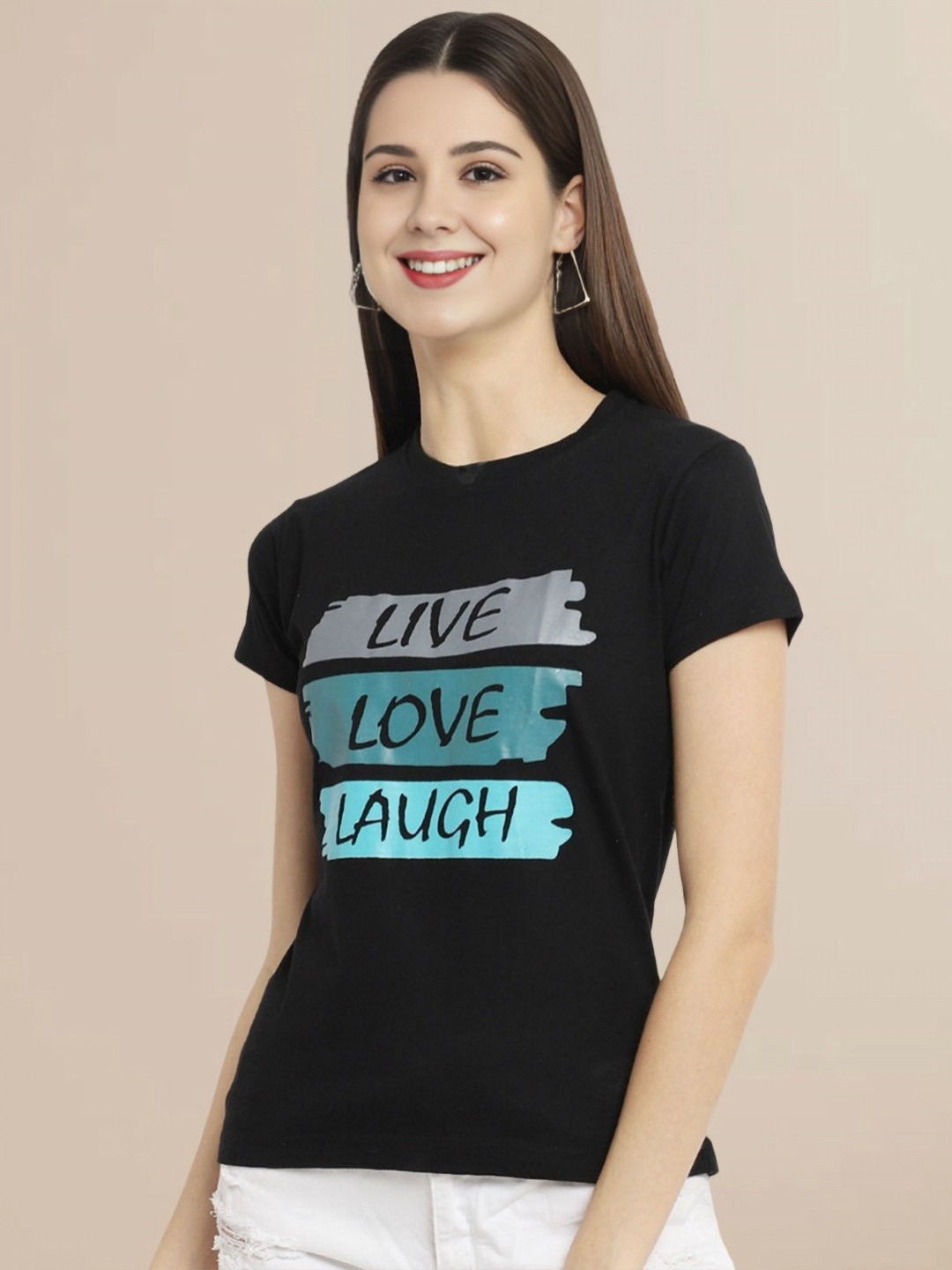Fabflee Women Typography Printed Round Neck Pure Cotton Slim Fit Casual T-Shirt