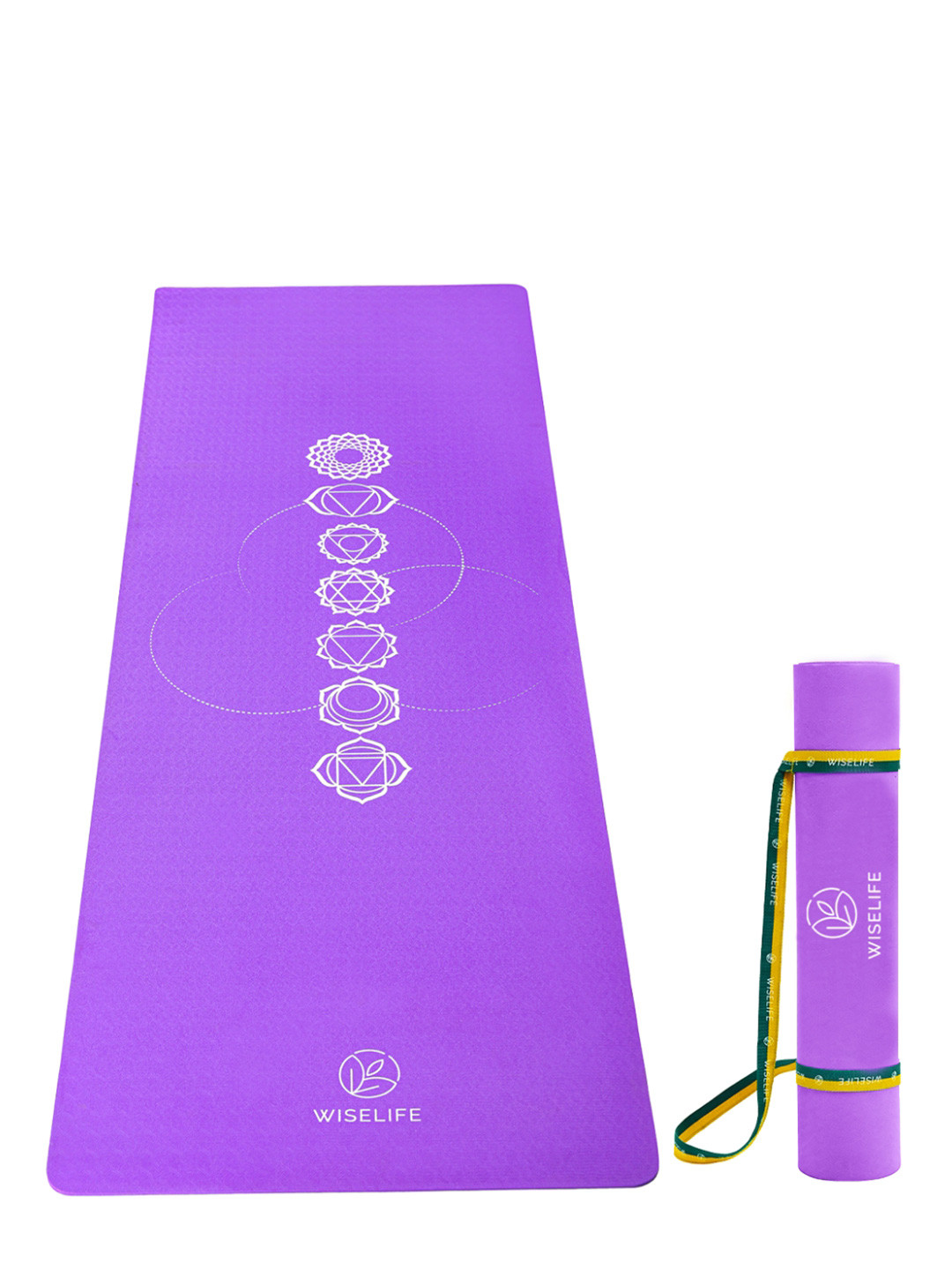 WiseLife 7 Chakra Purple & White Printed Rectangular Anti-Skid Yoga Mat With Strap