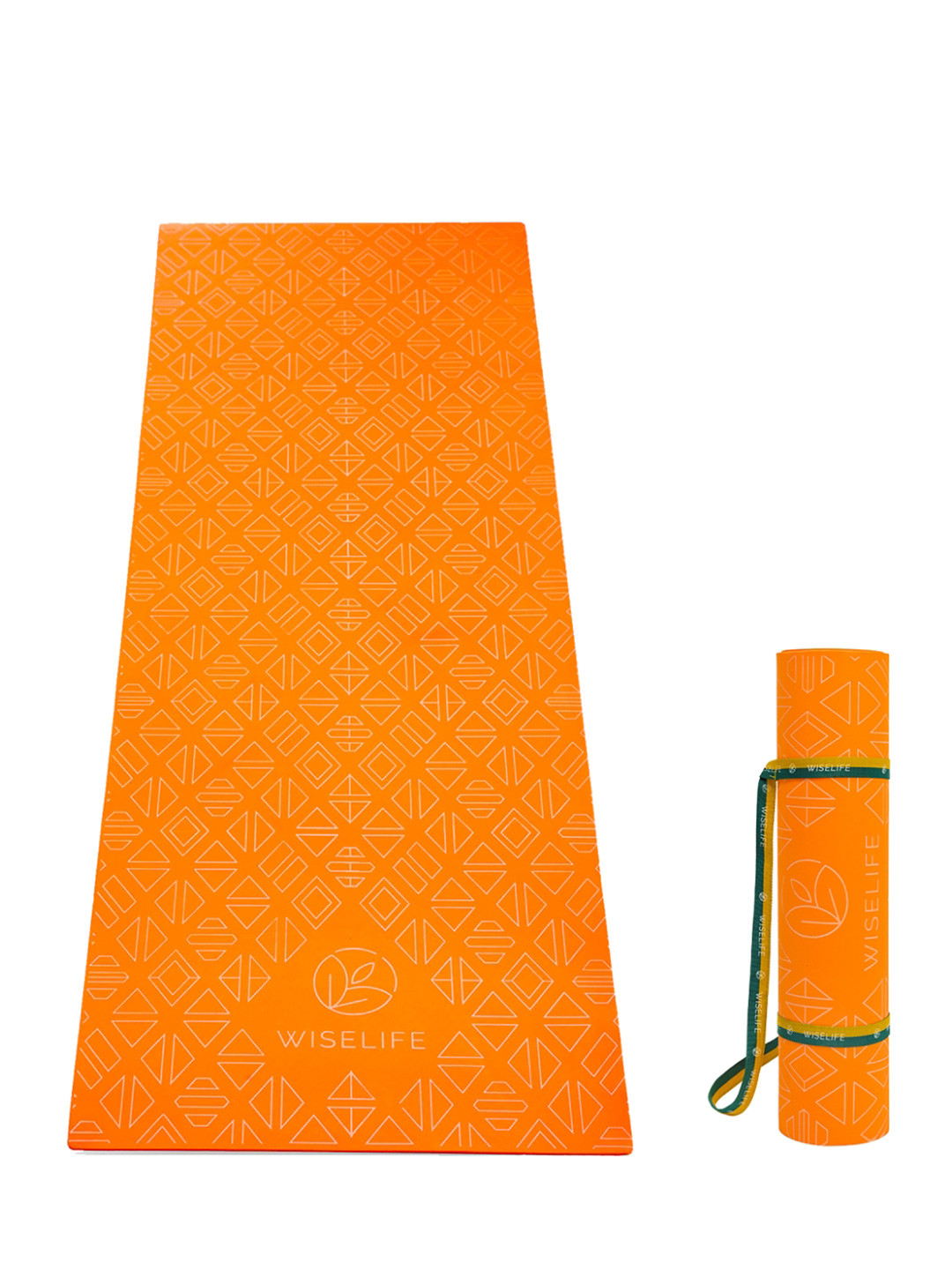 WiseLife Orange Printed Anti Skid Yoga Mat & Yoga Strap