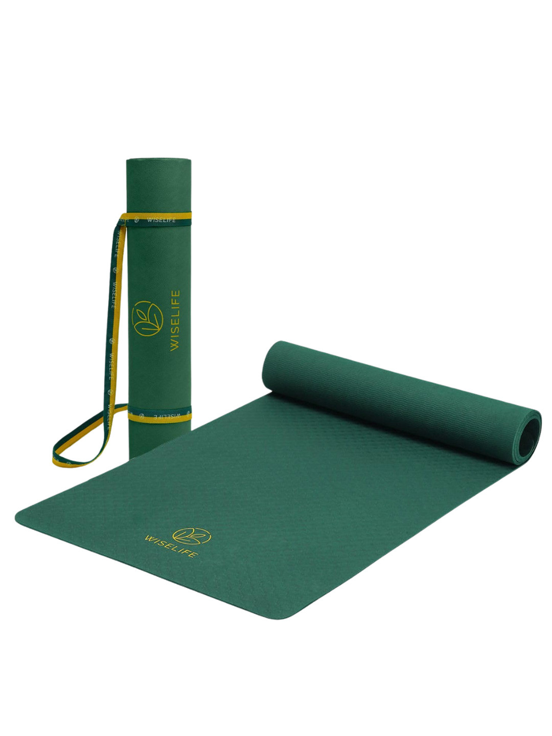 WiseLife Green & Yellow Self Design Anti Skid Yoga Mat & Yoga Strap