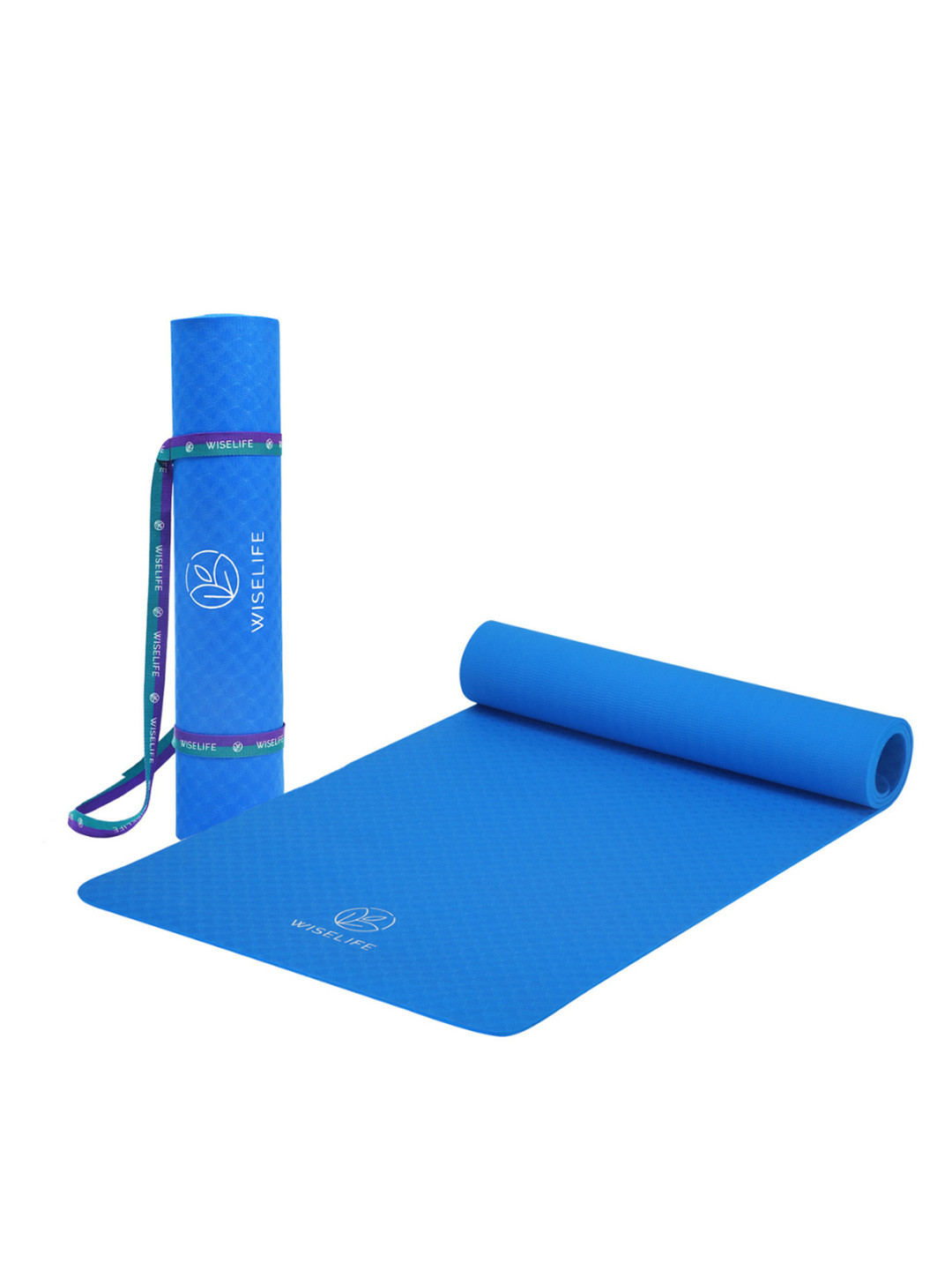 WiseLife Blue Rectangular Anti-Skid Yoga Mat With Sleek Strap