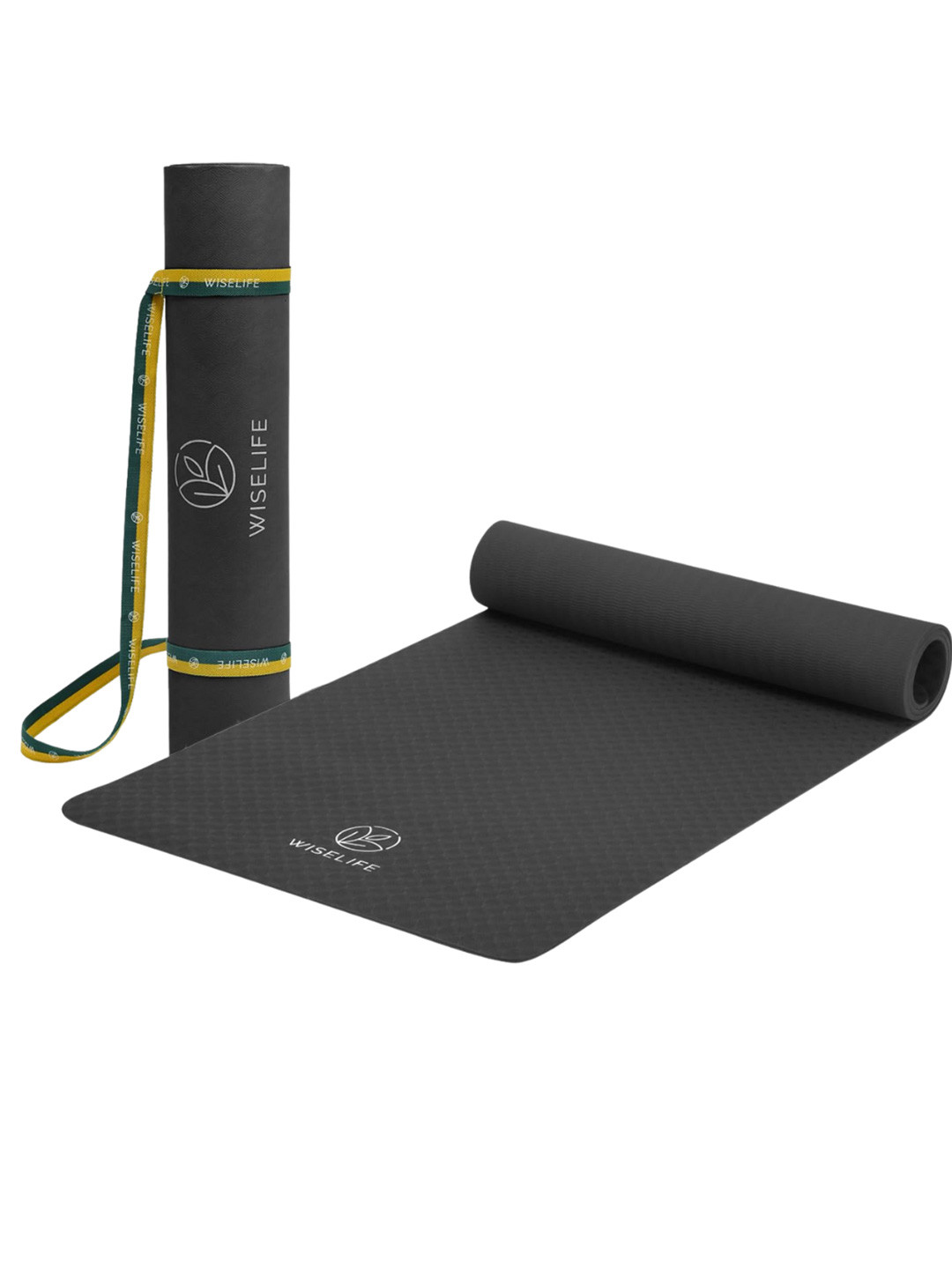 WiseLife Black Rectangular Anti-Skid Yoga Mat With Sleek Strap