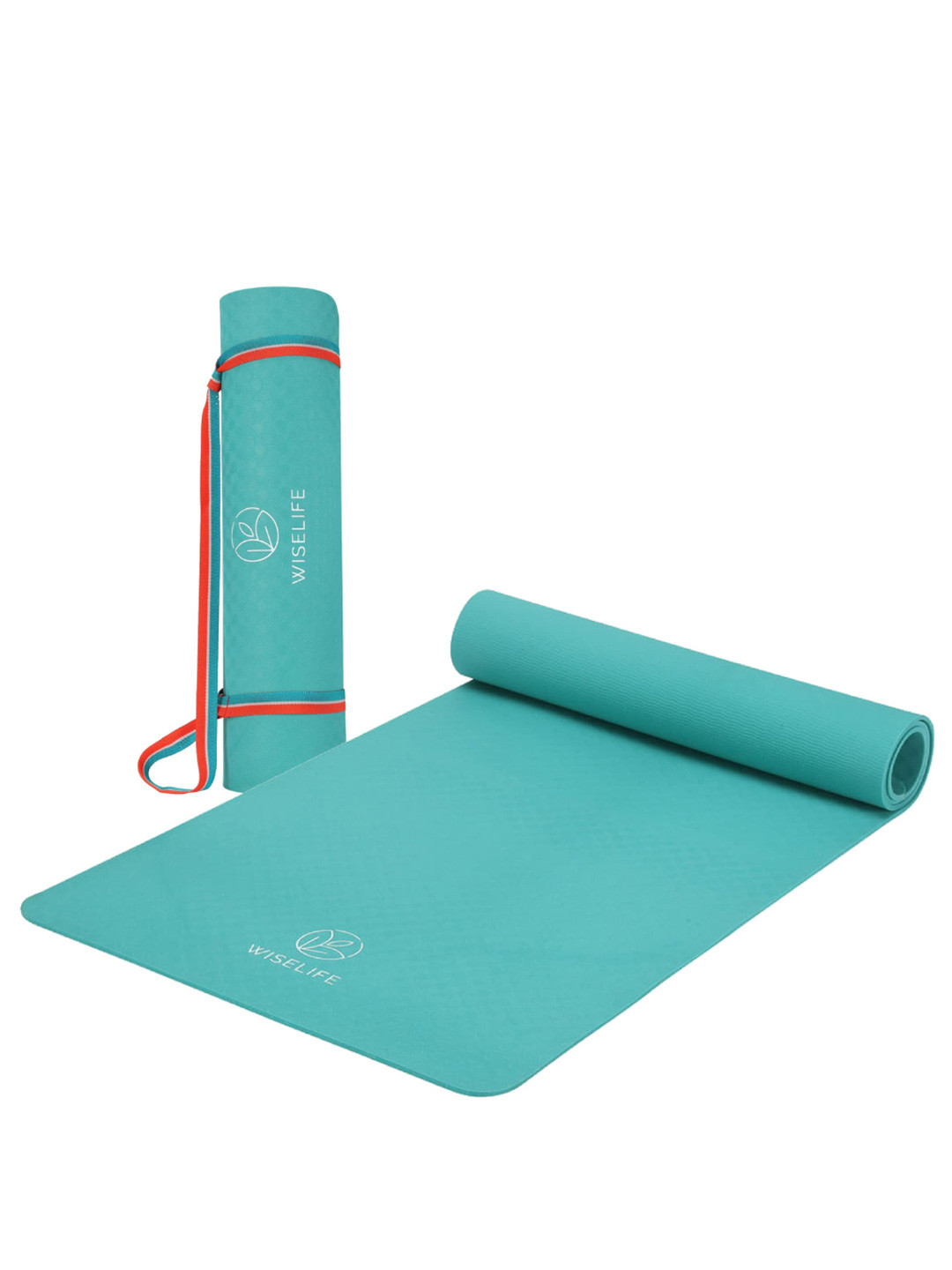 WiseLife Teal Blue & White Printed Rectangular Anti Skid Yoga Mat & Strap