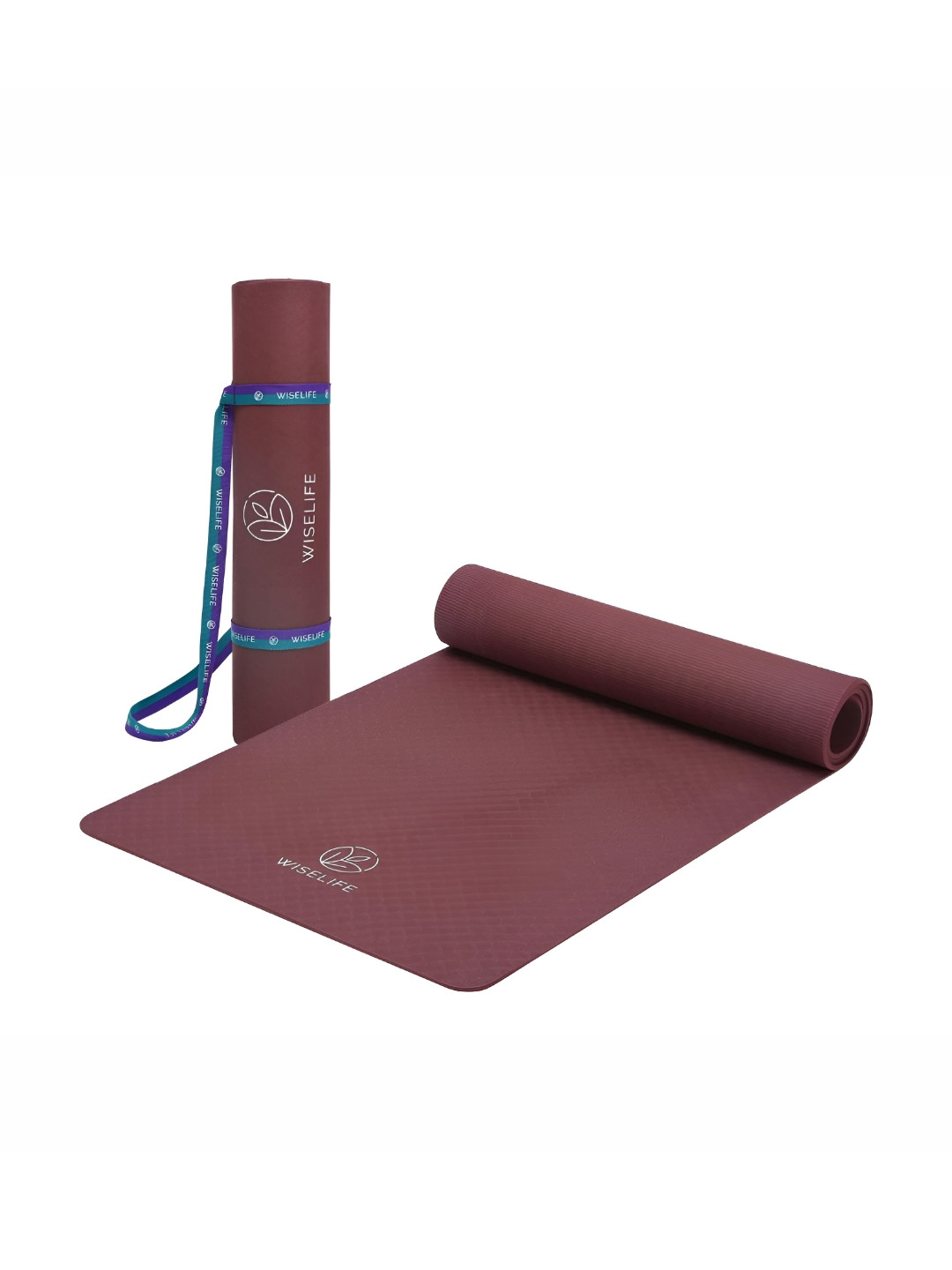 WiseLife Brown & White Textured Anti Skid Yoga Mat & Yoga Strap