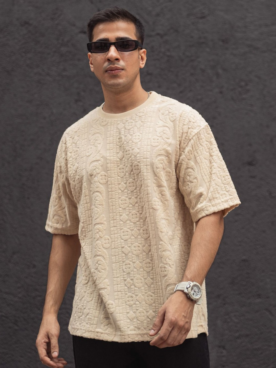 Powerlook Men Solid Round Neck Polyester Oversized T-Shirt