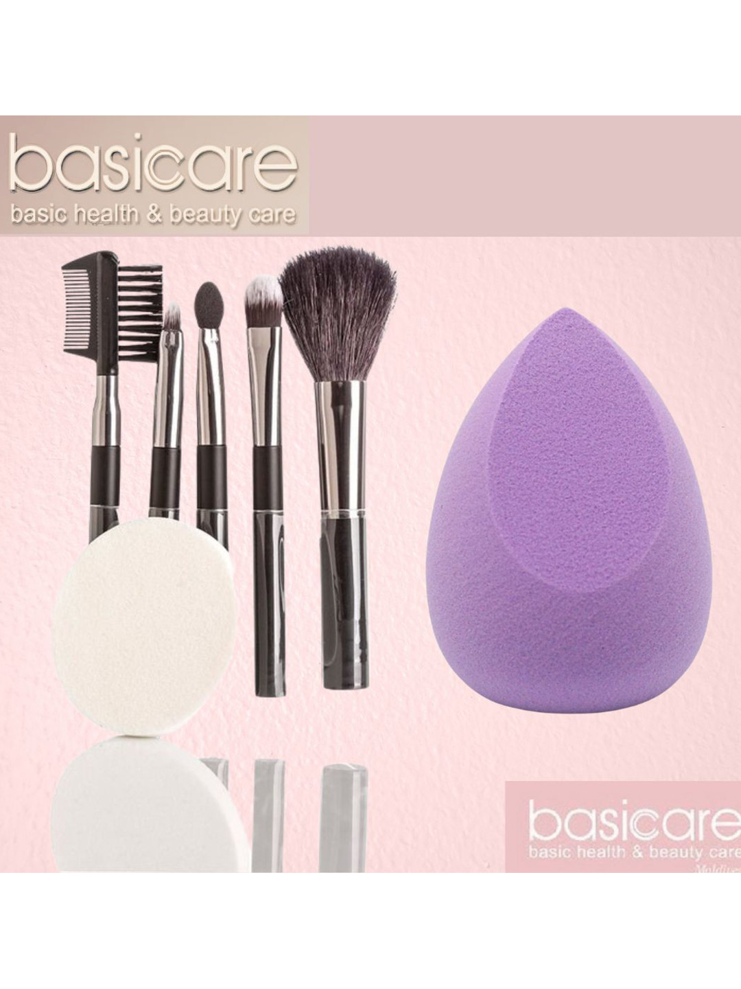 basicare Set Of 5 Cosmetic Brush Set with All In One Non Latex Beauty Blender