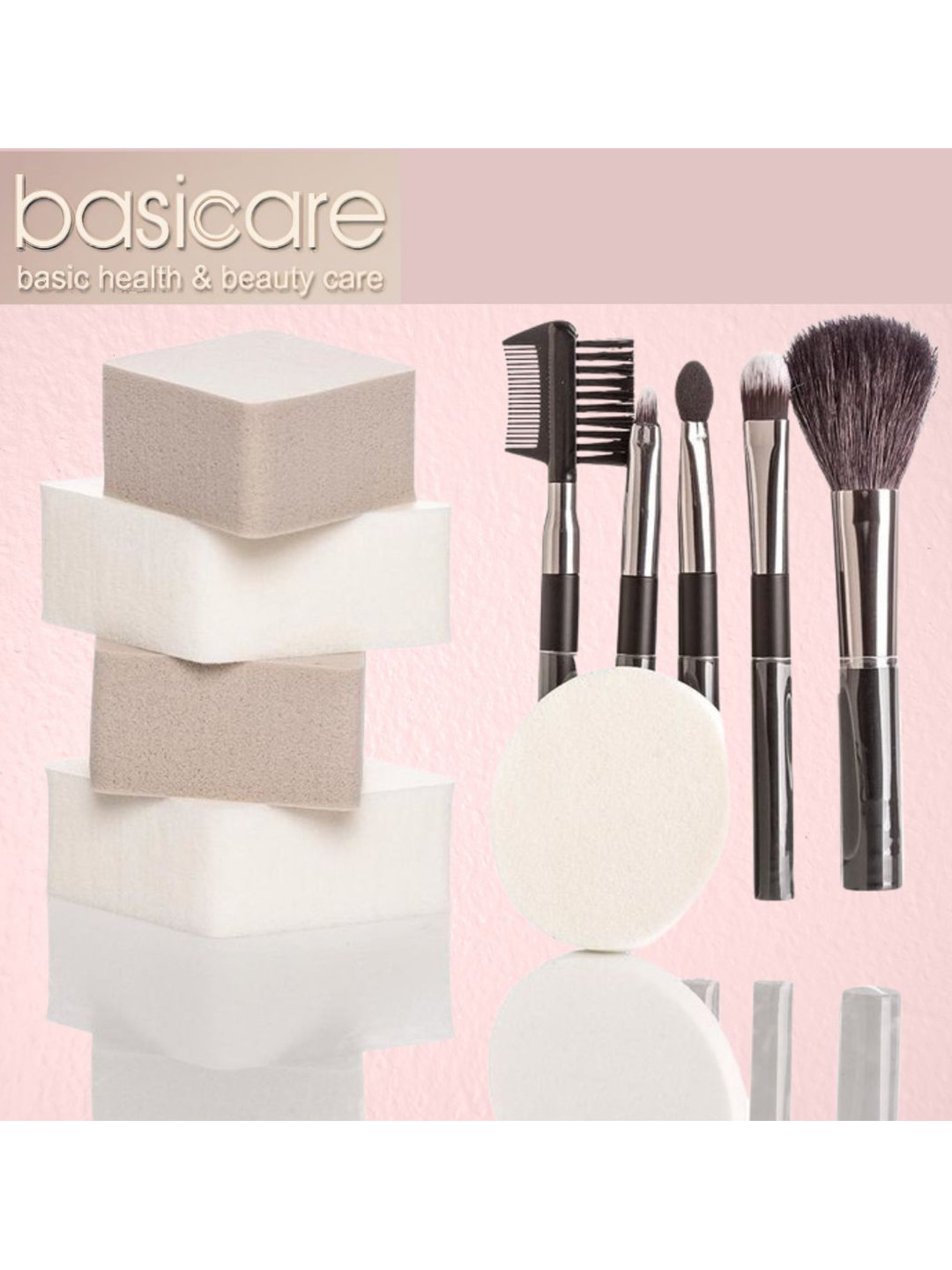basicare Set Of 5 Makeup Brushes with Diamond Foundation Sponge