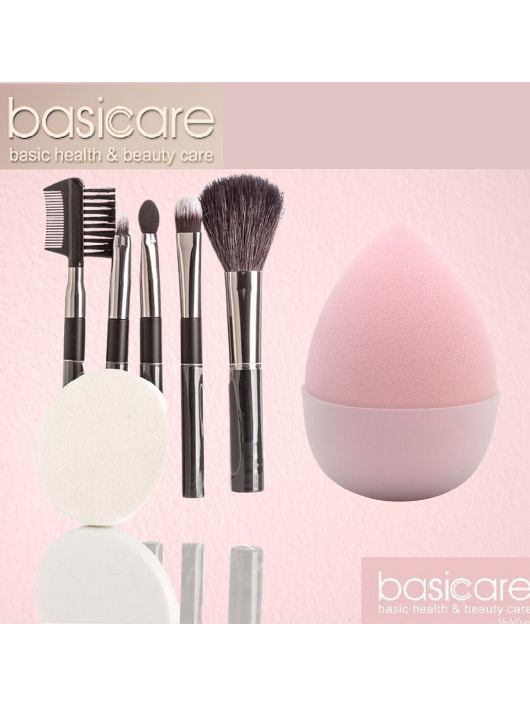 basicare Set Of 5 Cosmetic Brush Set with Beauty Blender