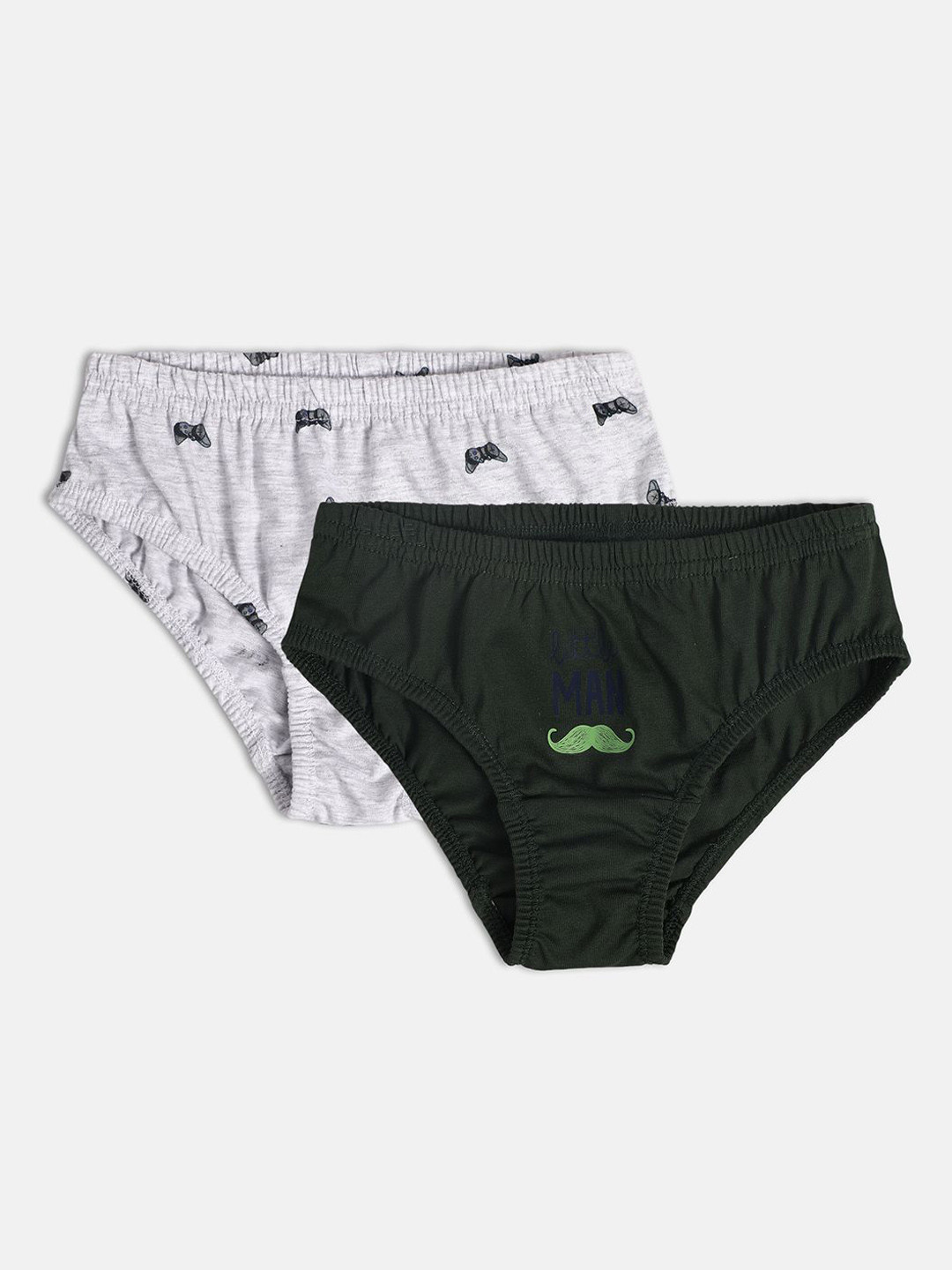 MINI KLUB Boys Pack Of 2 Printed Cotton Basic Green Briefs 26KBBF620