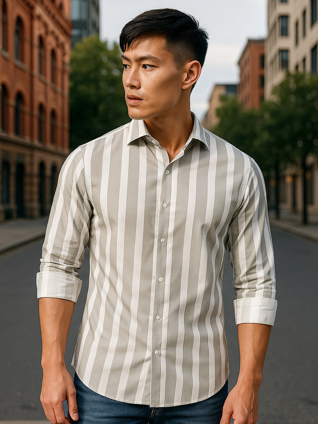 TRYBUY.IN Men Vertical Stripes Striped Standard Opaque Casual Shirt