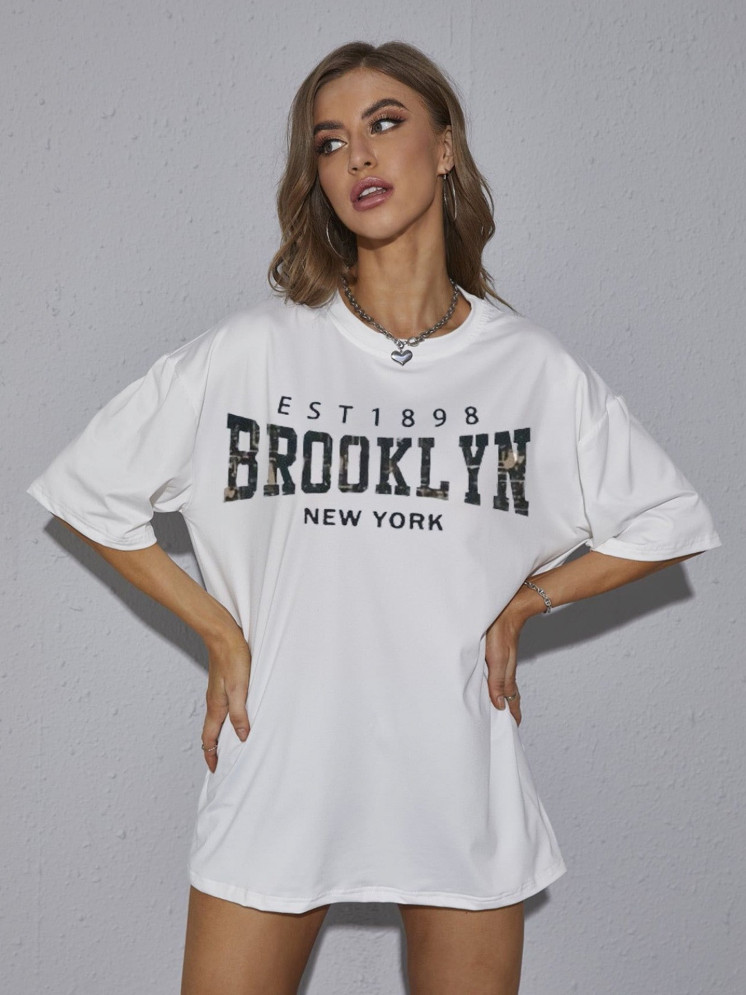 TRENDY RABBIT Women People and Places Printed Round Neck Cotton Oversized T-shirt