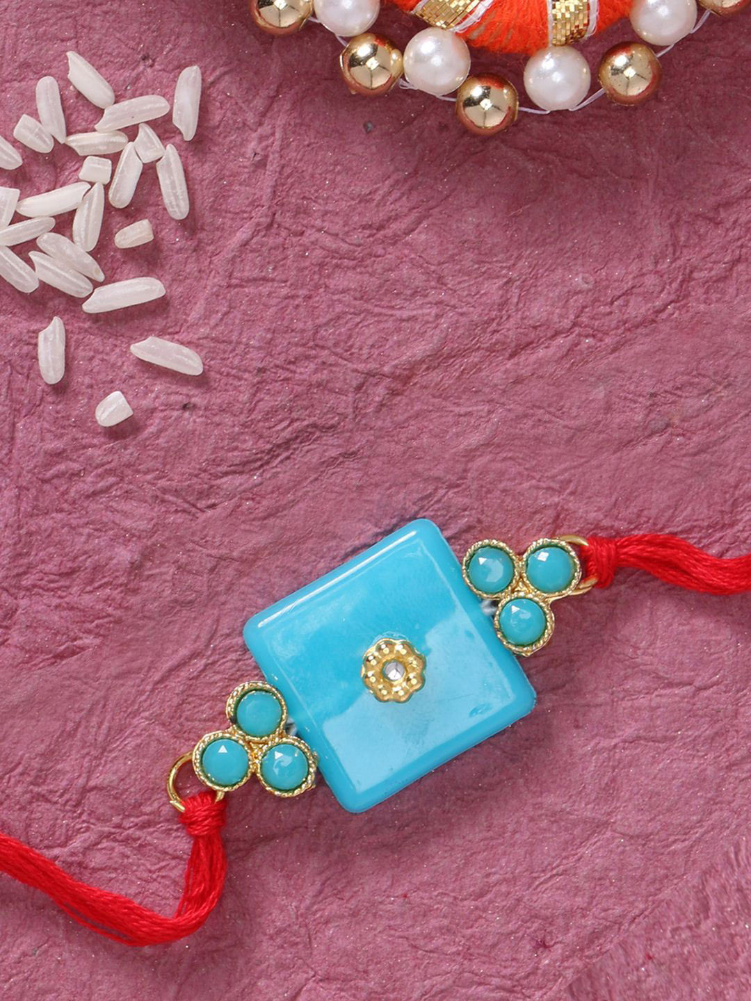 LIVE EVIL Gold-Plated Stones Studded Thread Rakhi With Greeting Card