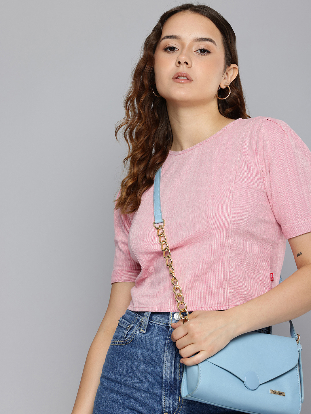 Levis Women's Solid Light-Pink Round Neck Top