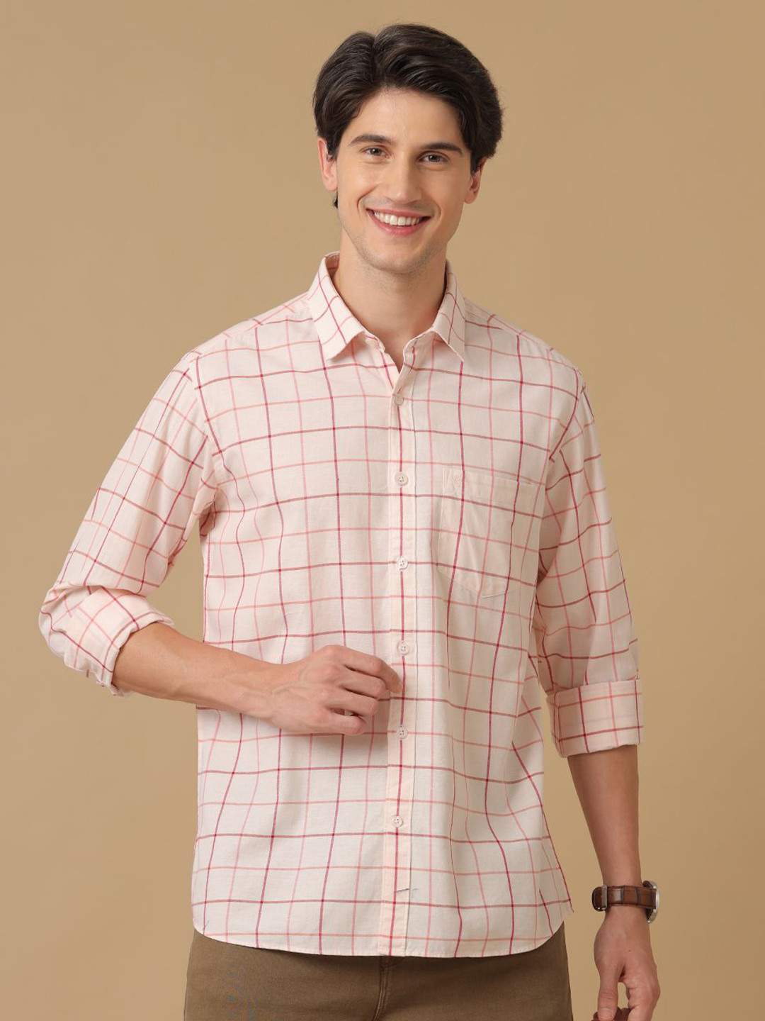 CAVALLO by Linen Club Men Tartan Checks Checked Contemporary Slim Fit Opaque Casual Shirt