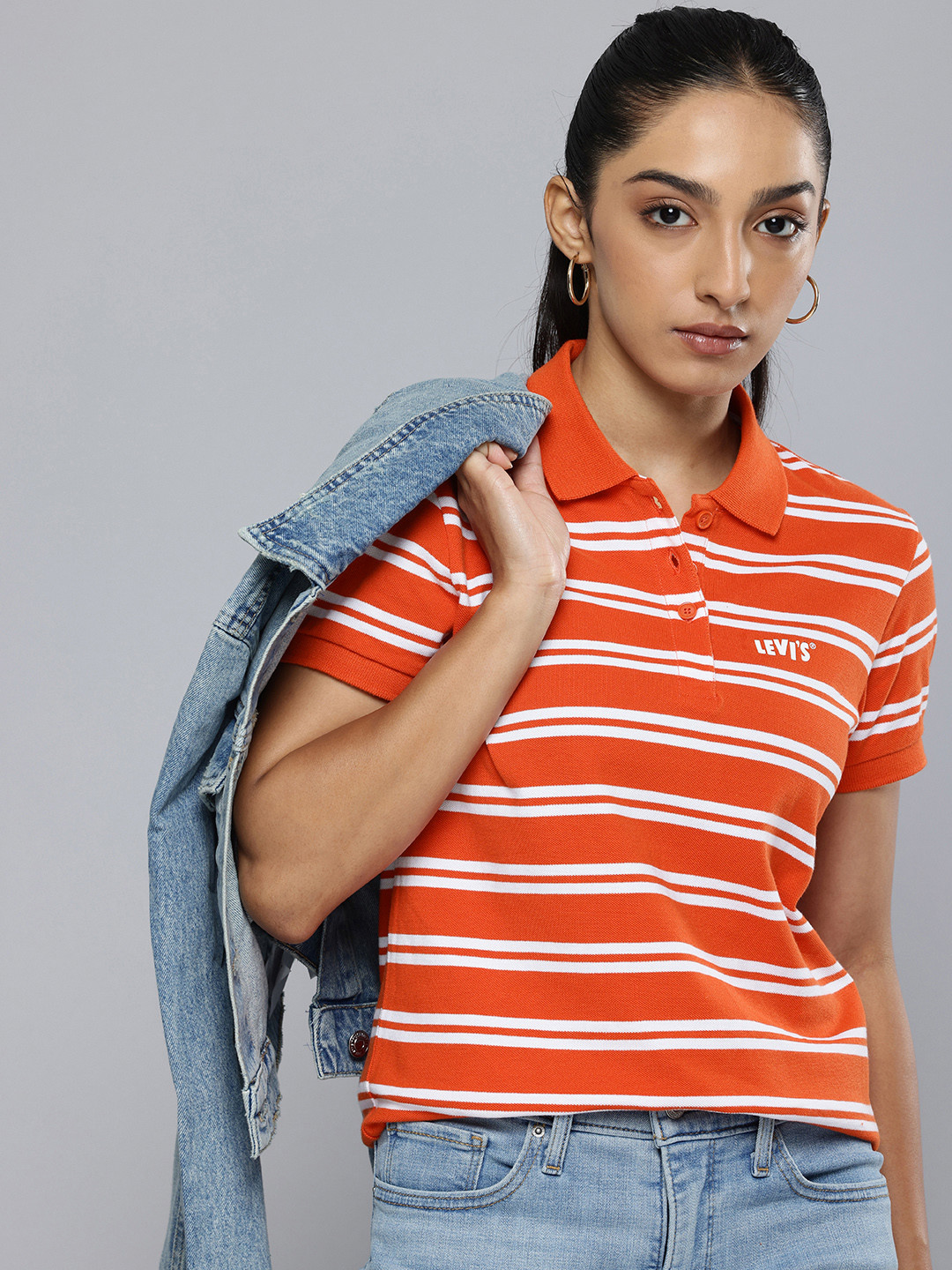 Levis Striped Polo Collar Pure Cotton Oversized t T-shirt