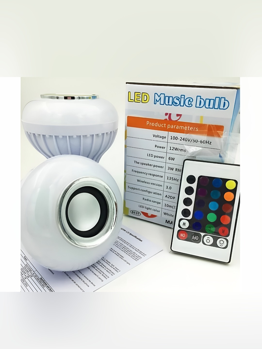 ENORMITY White 2 Pieces Music Playing Bluetooth Speaker Remote Controller LED Smart Bulbs