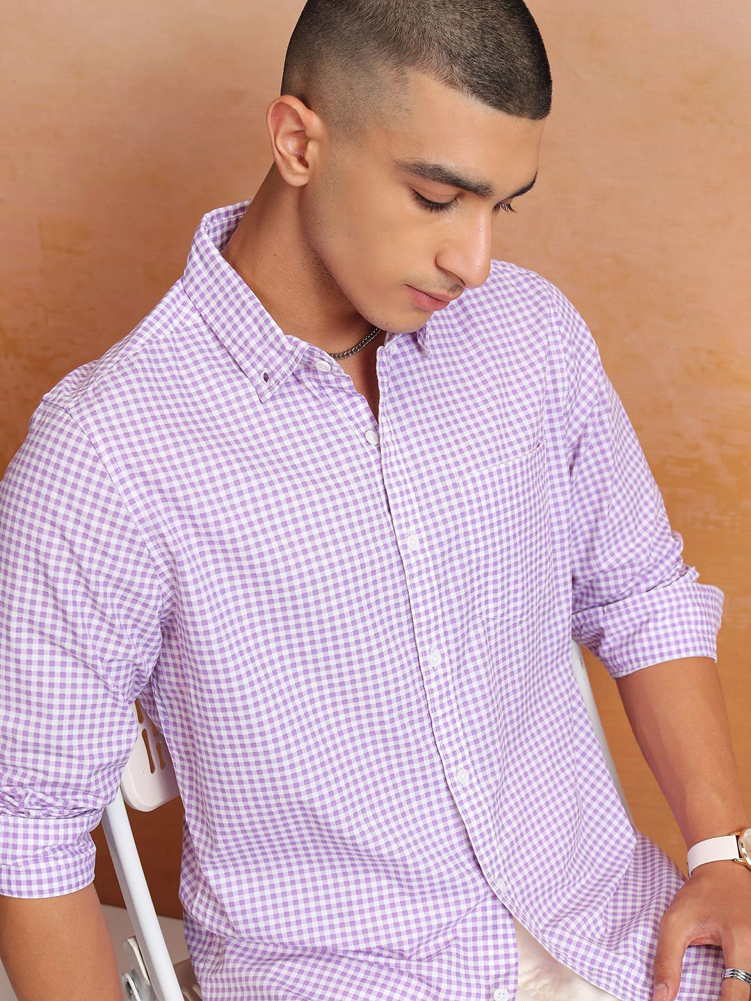 HIGHLANDER Men Gingham Checks Button Up Shirt