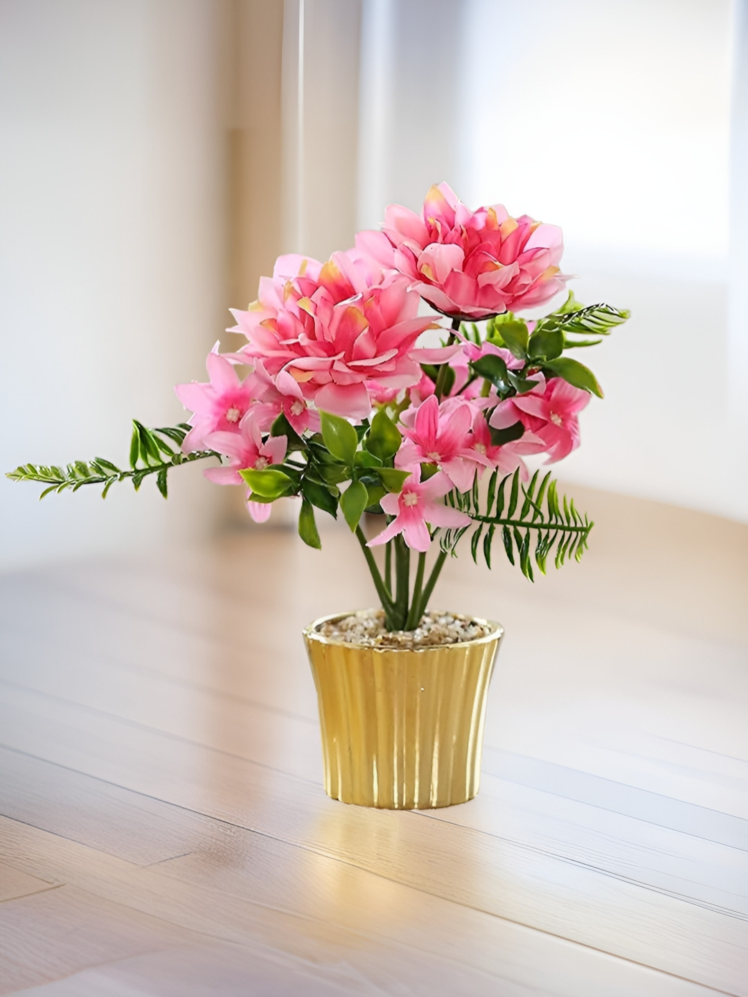 The Better Home Pink & Green Artificial Dahlia Plant With Pot