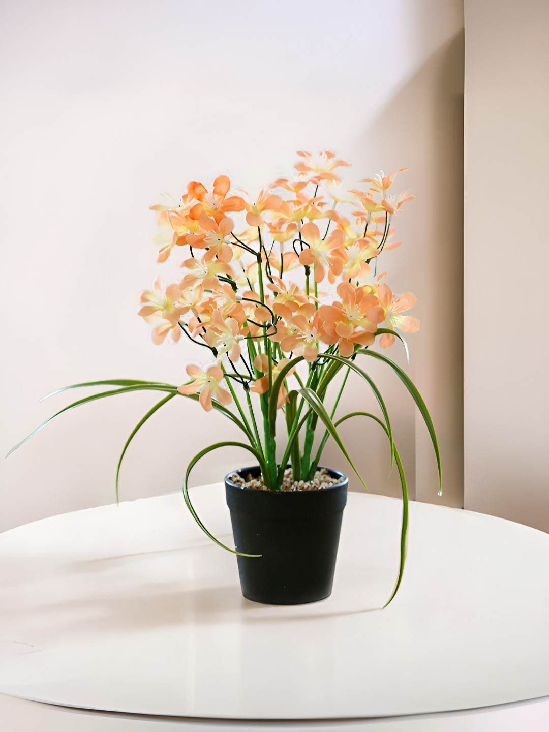 The Better Home Orange & Green Artificial Jasmine Flowers With Pot