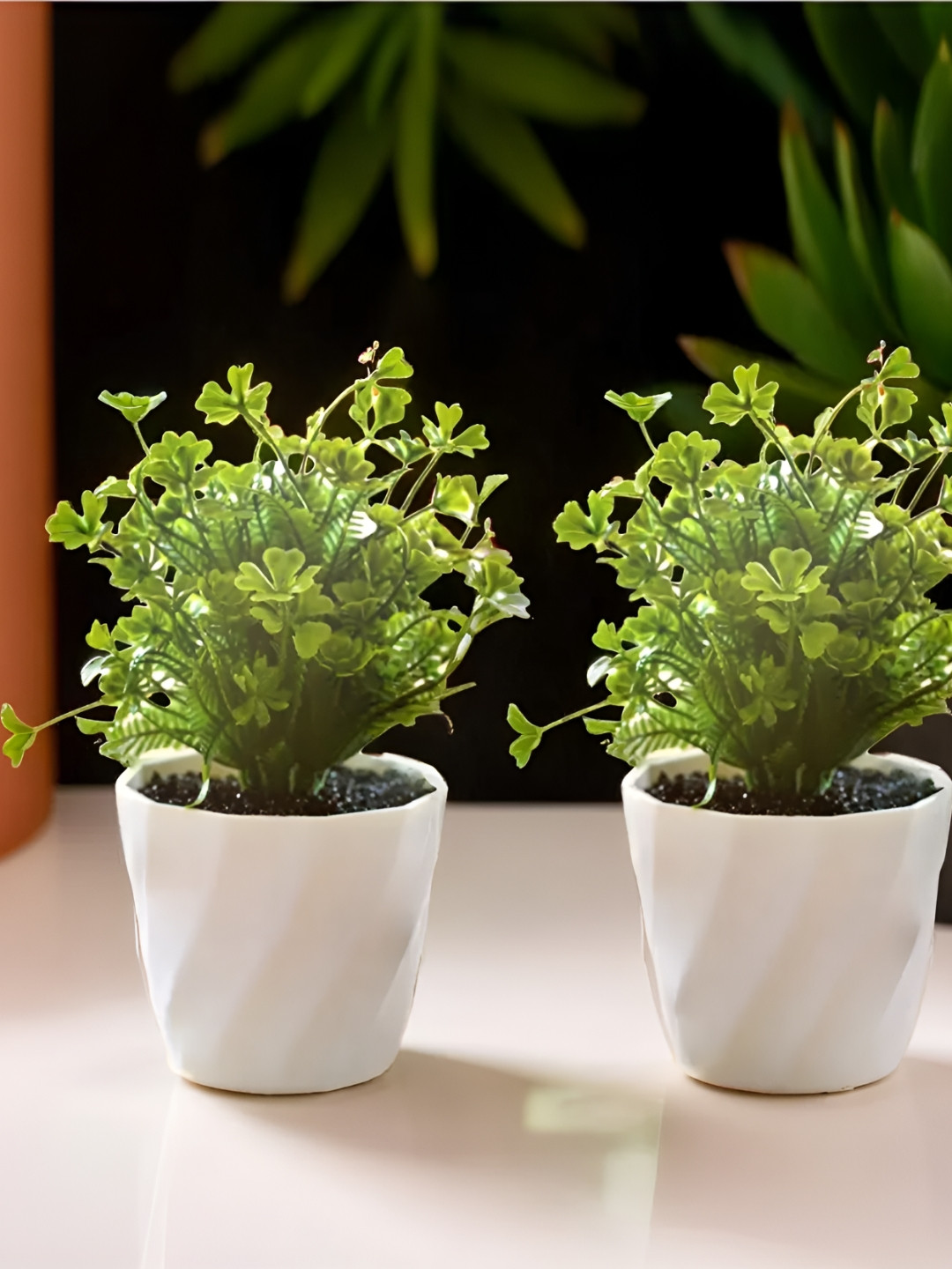 The Better Home Green & White 2 Pieces Artificial Grass Plant With Pot