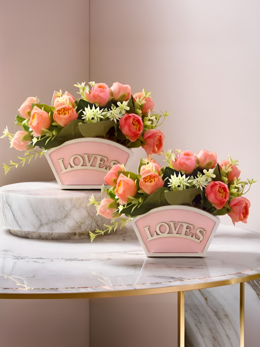 The Better Home Pink & Green 2 Pieces Rose Plant With Wooden Pot