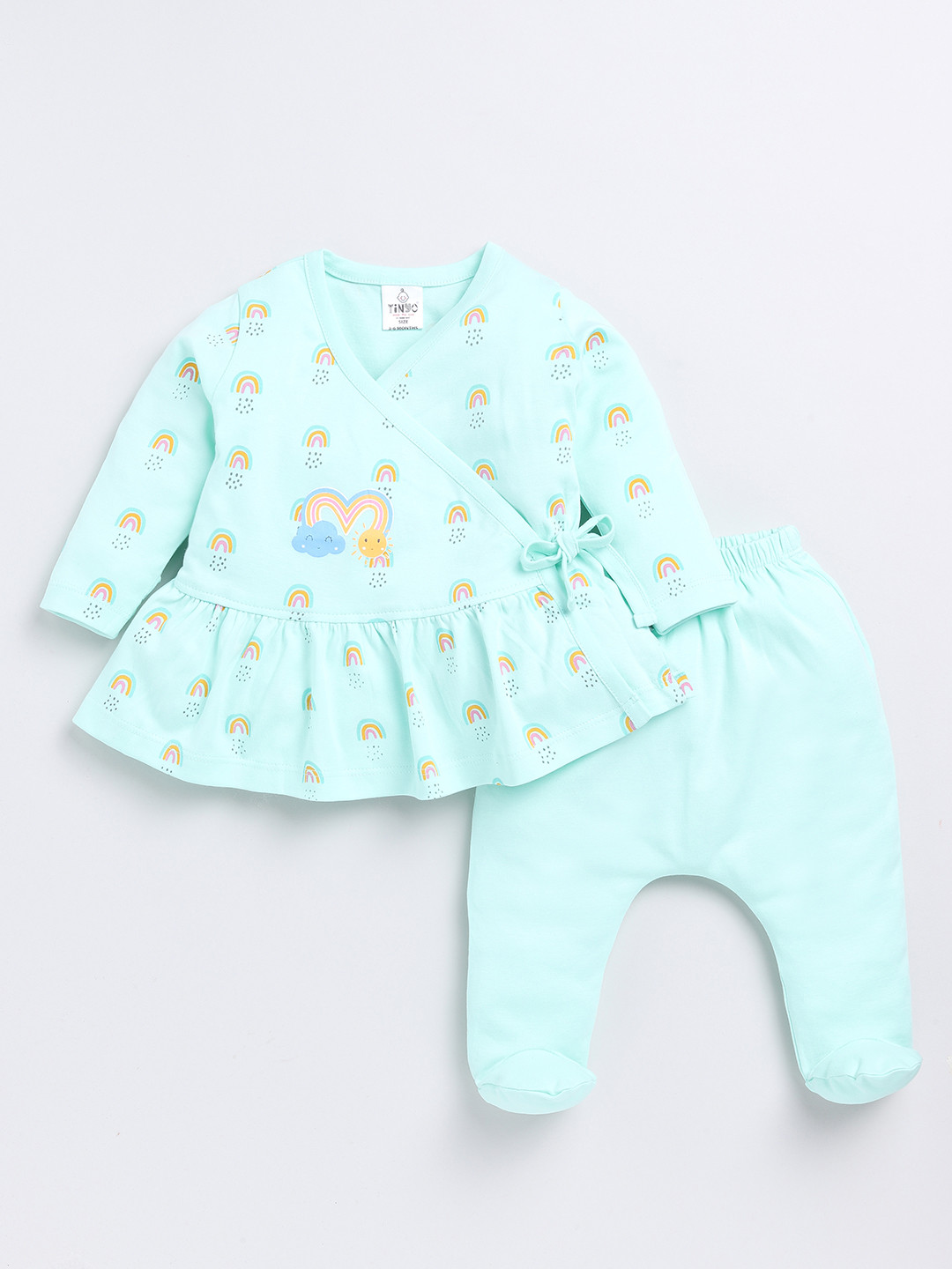 YK X Tinyo Infants Girls Printed Cotton Wrap Top with Diaper Pants