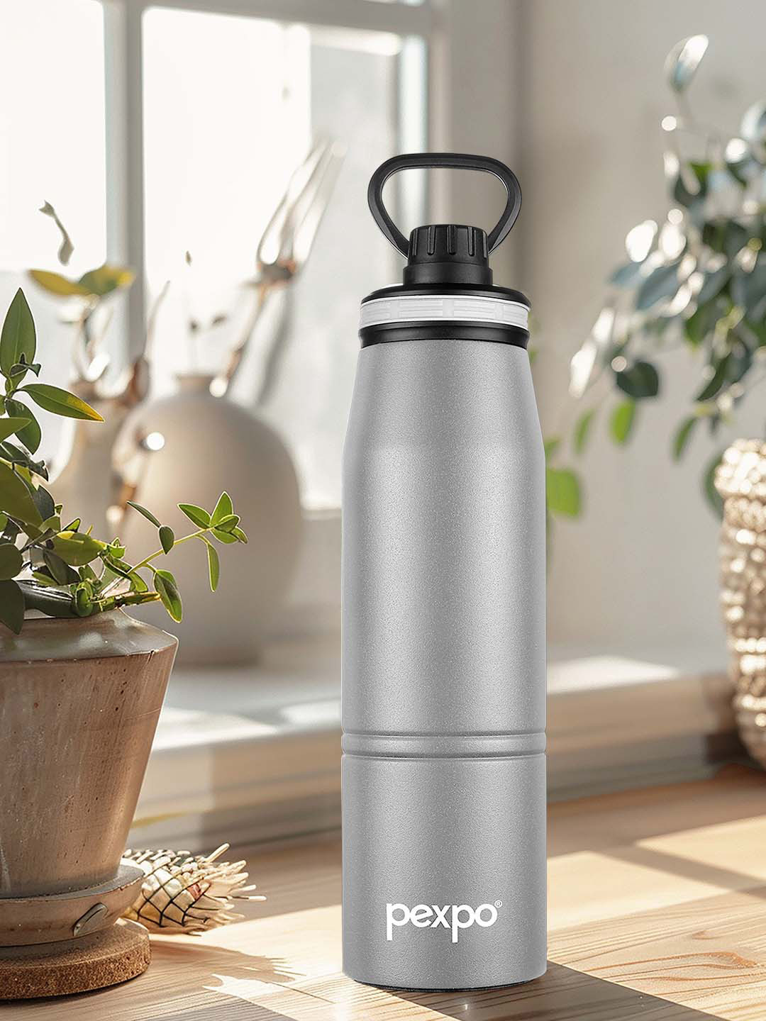 Pexpo Altros Grey Solid Stainless Steel Double Wall Vacuum Flask - 940ml