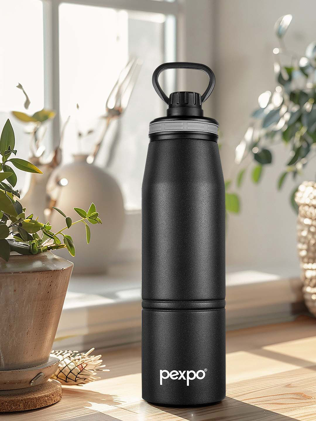 Pexpo Altros Black Solid Stainless Steel Double Wall Vacuum Flask - 940ml