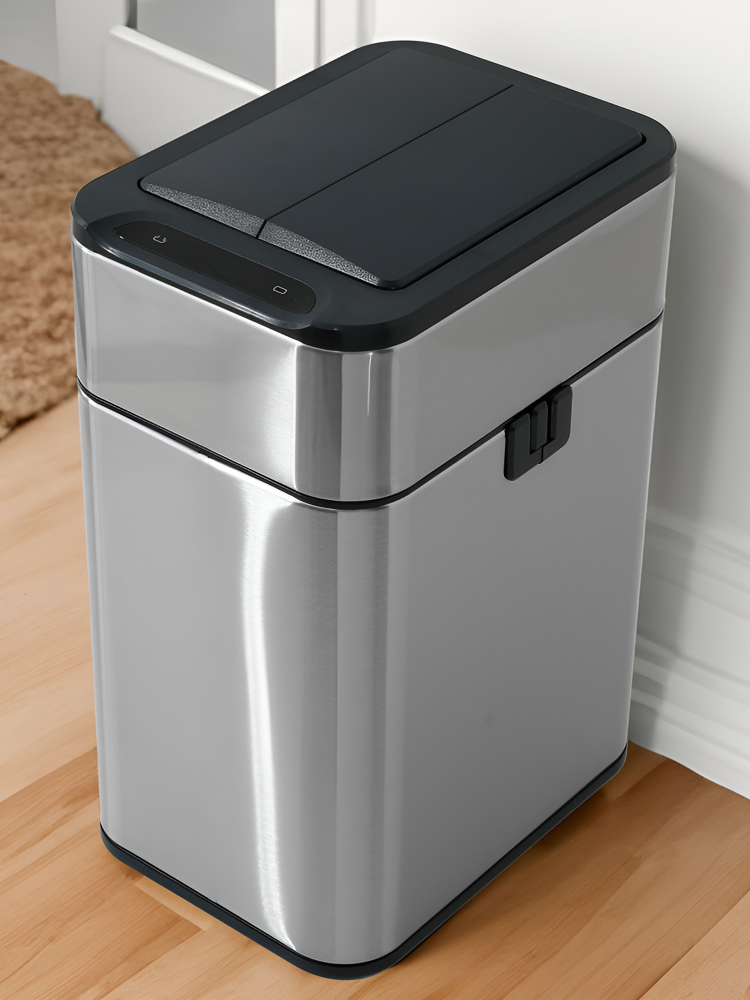UMAI Silver Toned & Black Stainless Steel Pedal Dustbin 15 L