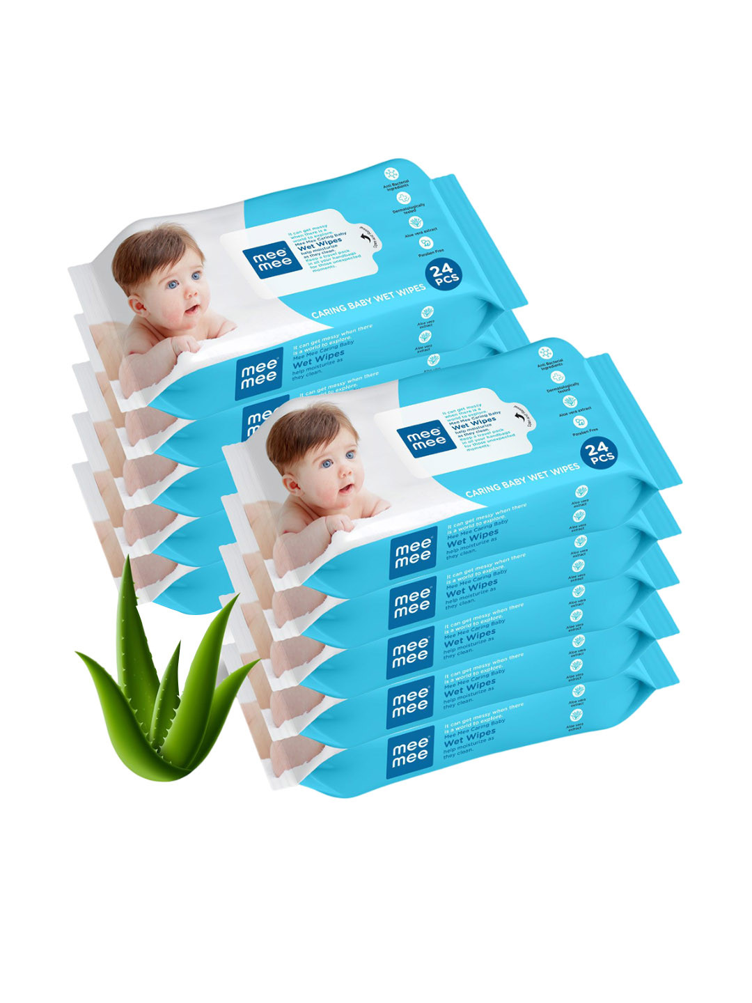 MeeMee Set Of 10 Baby Wet Wipes With Aloe Vera Extracts - 24Pcs Each