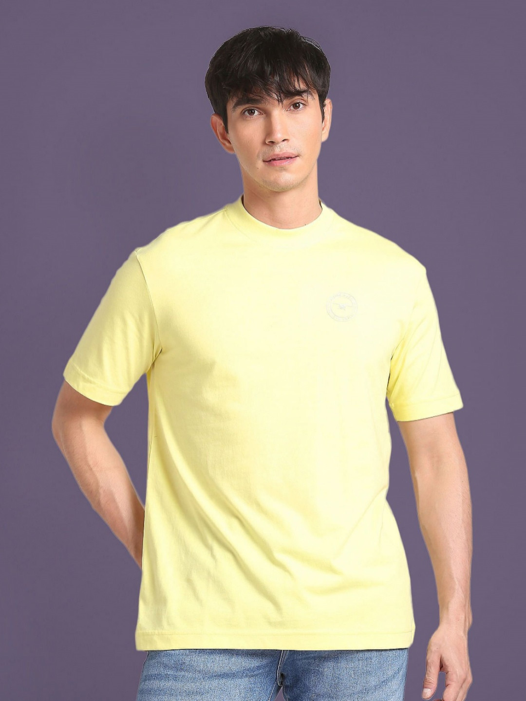 Flying Machine Men Drop-Shoulder Sleeves Raw Edge Oversized T-shirt