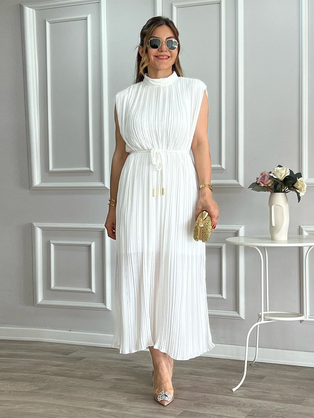 LULU & SKY Striped Mock Neck Fit And Flare Maxi Dress