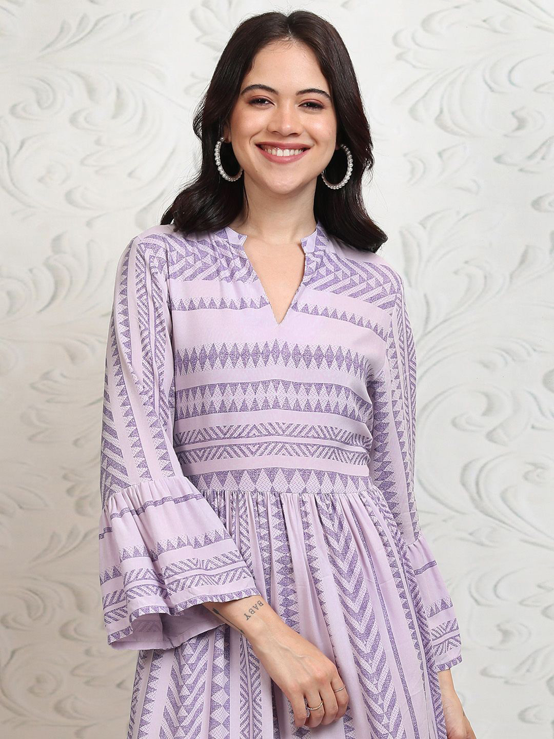 Vishudh Printed Flared Sleeve Fit and Flare Maxi Dress