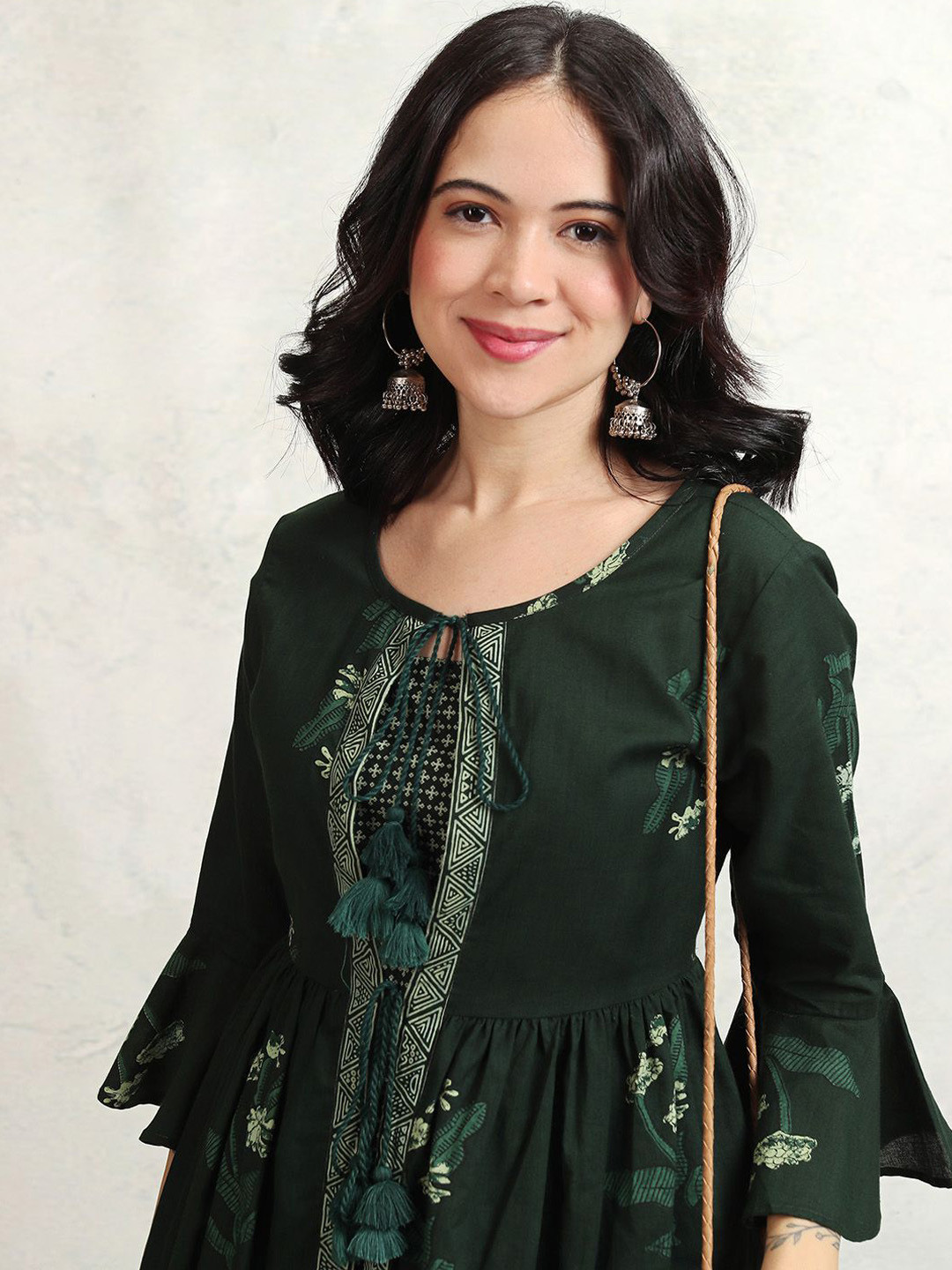 Vishudh Teal Green Printed Shoulder Straps Pure Cotton Top With Trouser And Jacket