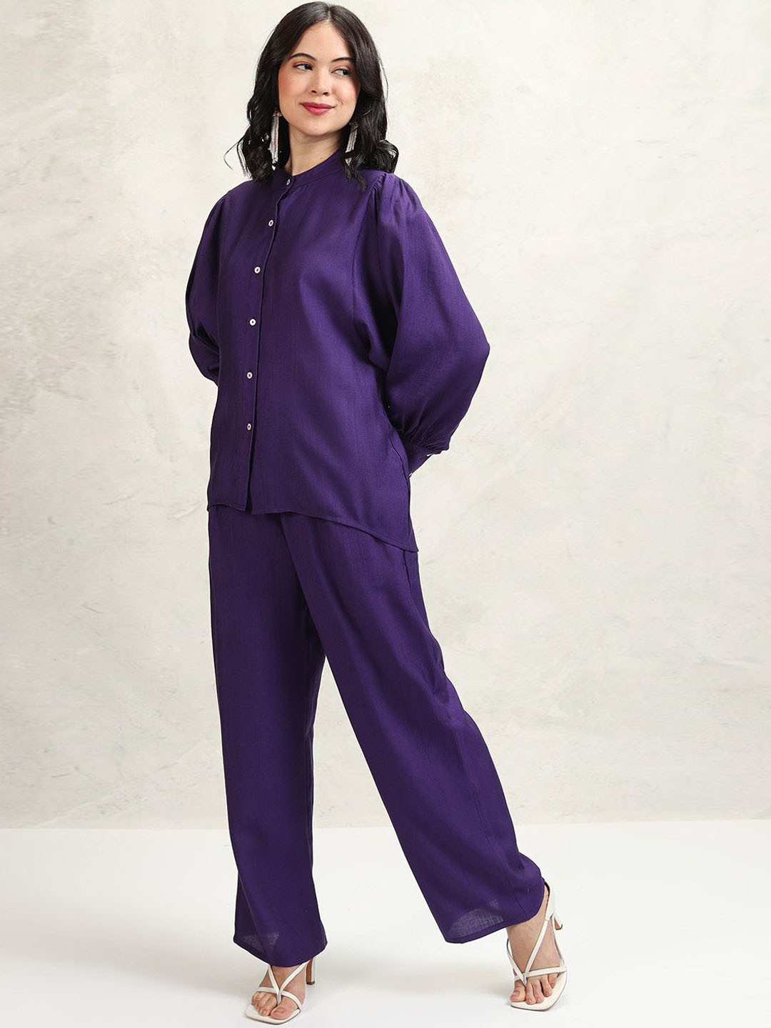 Vishudh Mandarin Collar Long Sleeves Shirt With Palazzos
