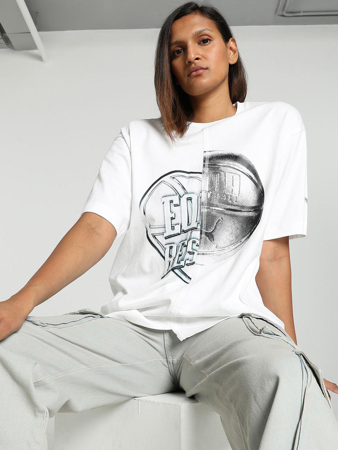 Puma Women Cherry On Top Cut Sew Tee Oversized Fit Basketball Tee Round Neck Tshirts