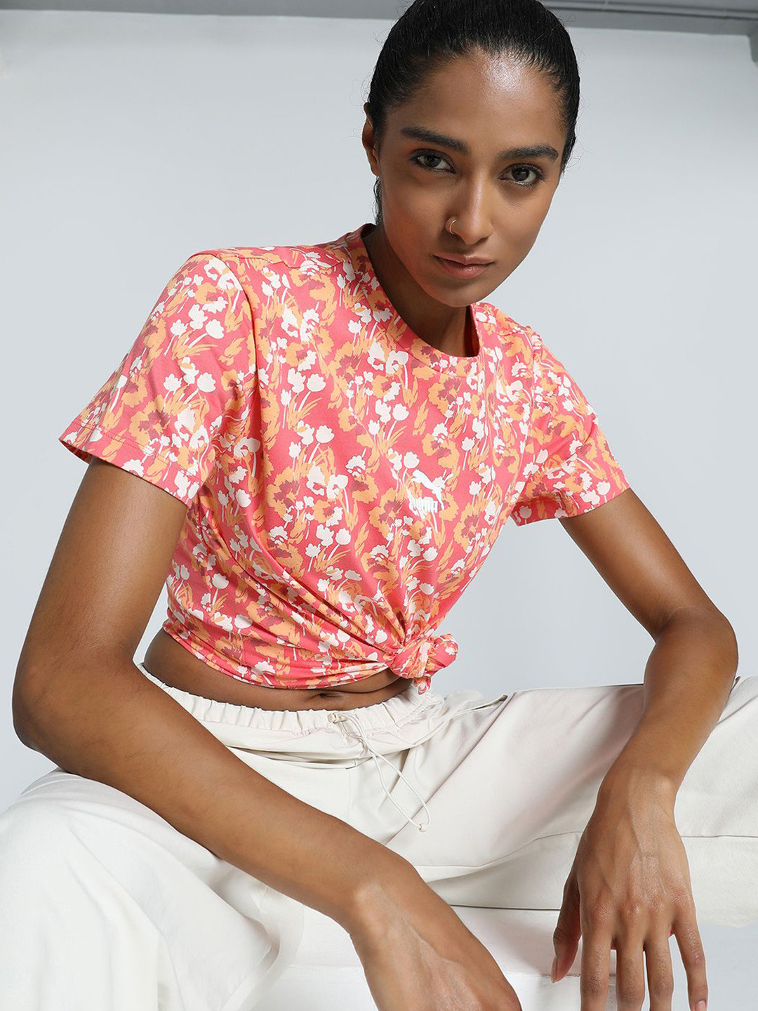 Puma Floral Print Women Crew-Neck Relaxed Fit T-Shirt