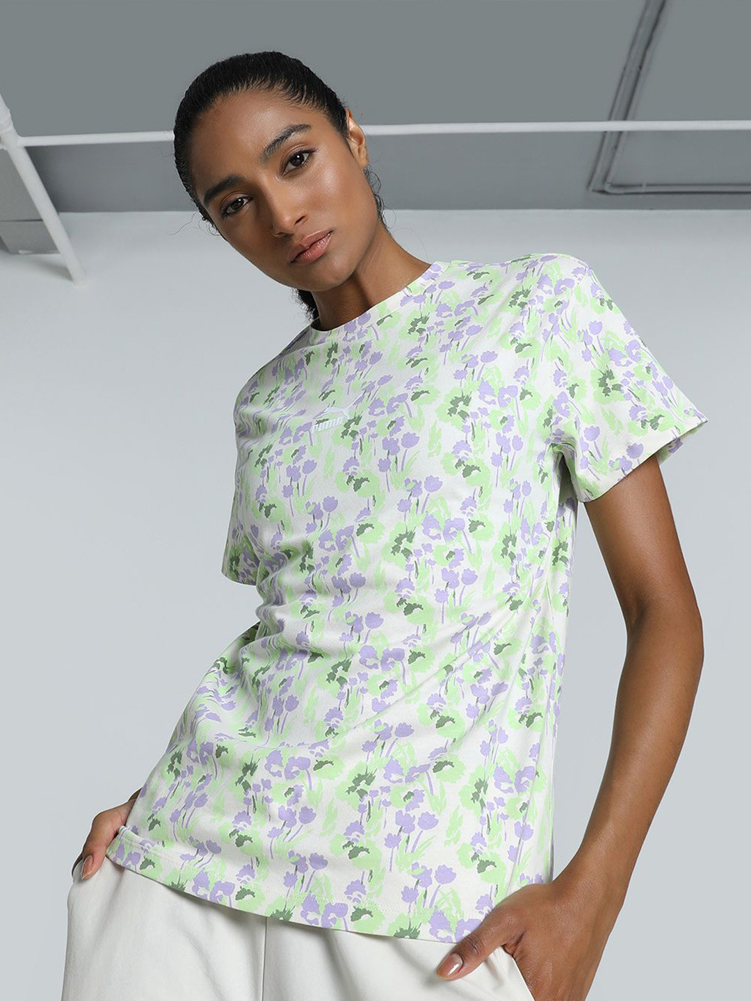 Puma Floral Printed Women Round Neck Relaxed Fit T-Shirt