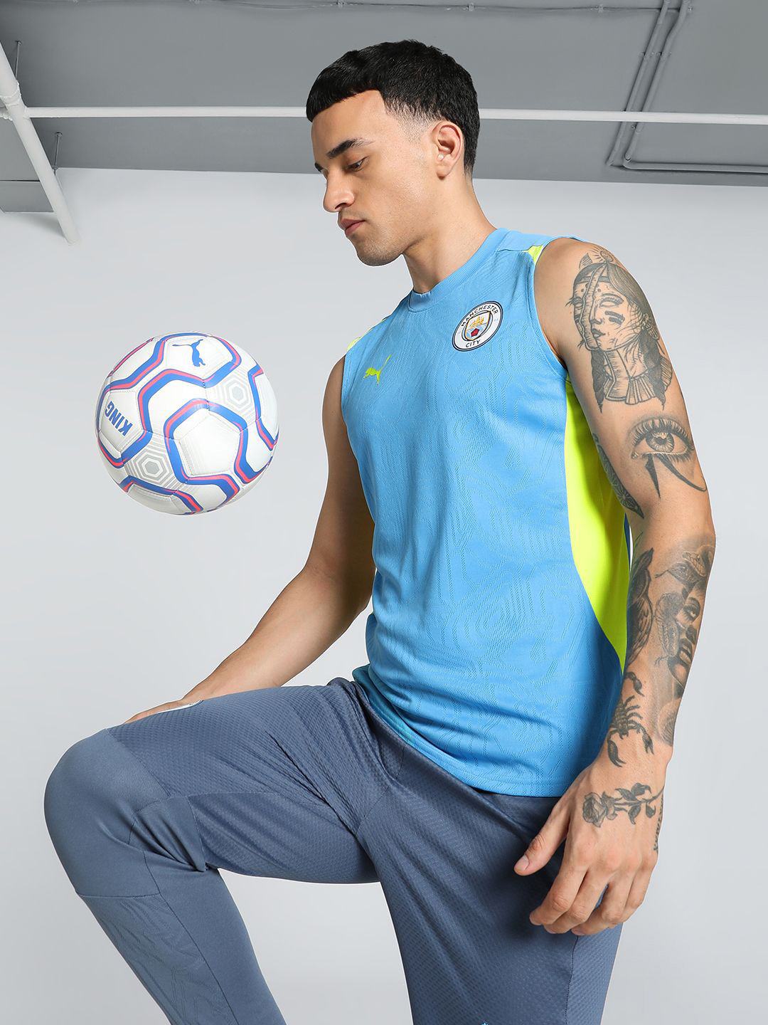 Puma Men Manchester City Sleeveless Training Slim Fit Football Jersey Tshirts