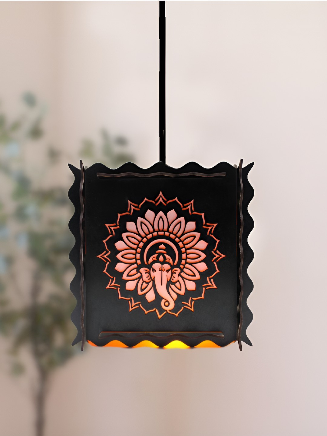 VAH Kya Bat Hai !! Black Textured Traditional Square Wooden Ceiling Lamp